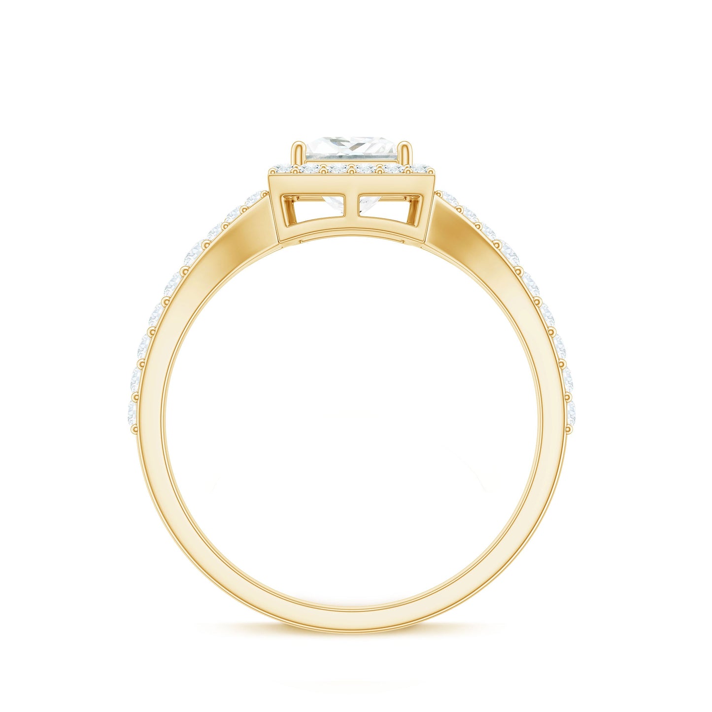 Princess Cut Moissanite Halo Engagement Ring with Split Band