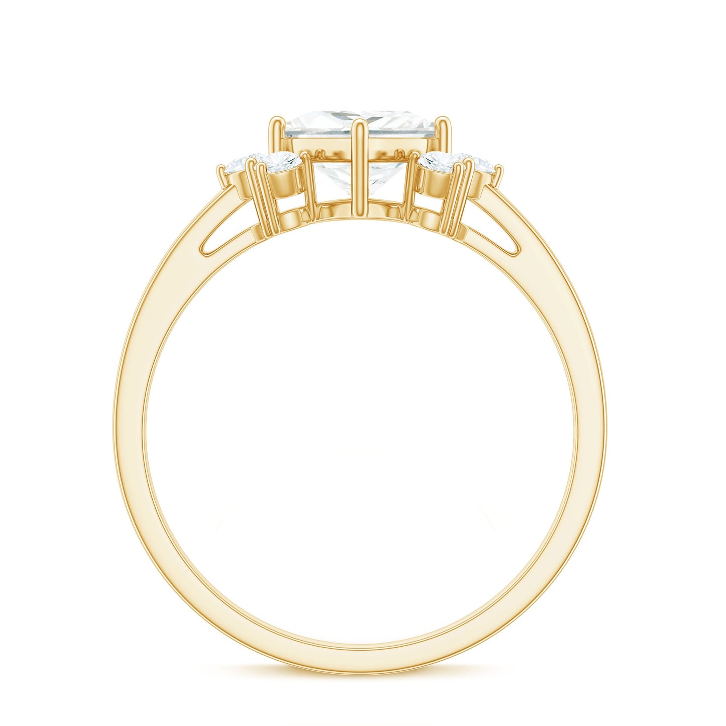 Princess Cut Moissanite Engagement Ring with Trio