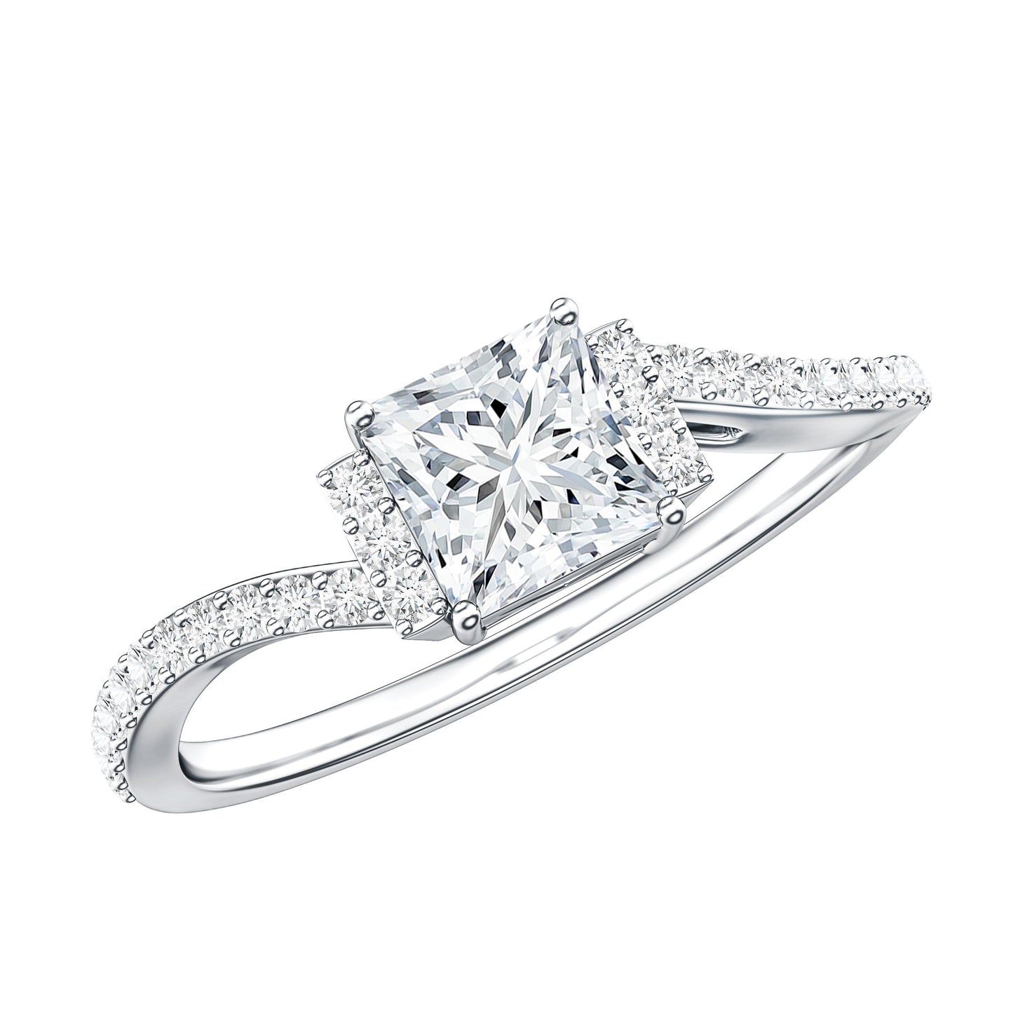 Princess Cut Moissanite Bypass Engagement Ring for Women