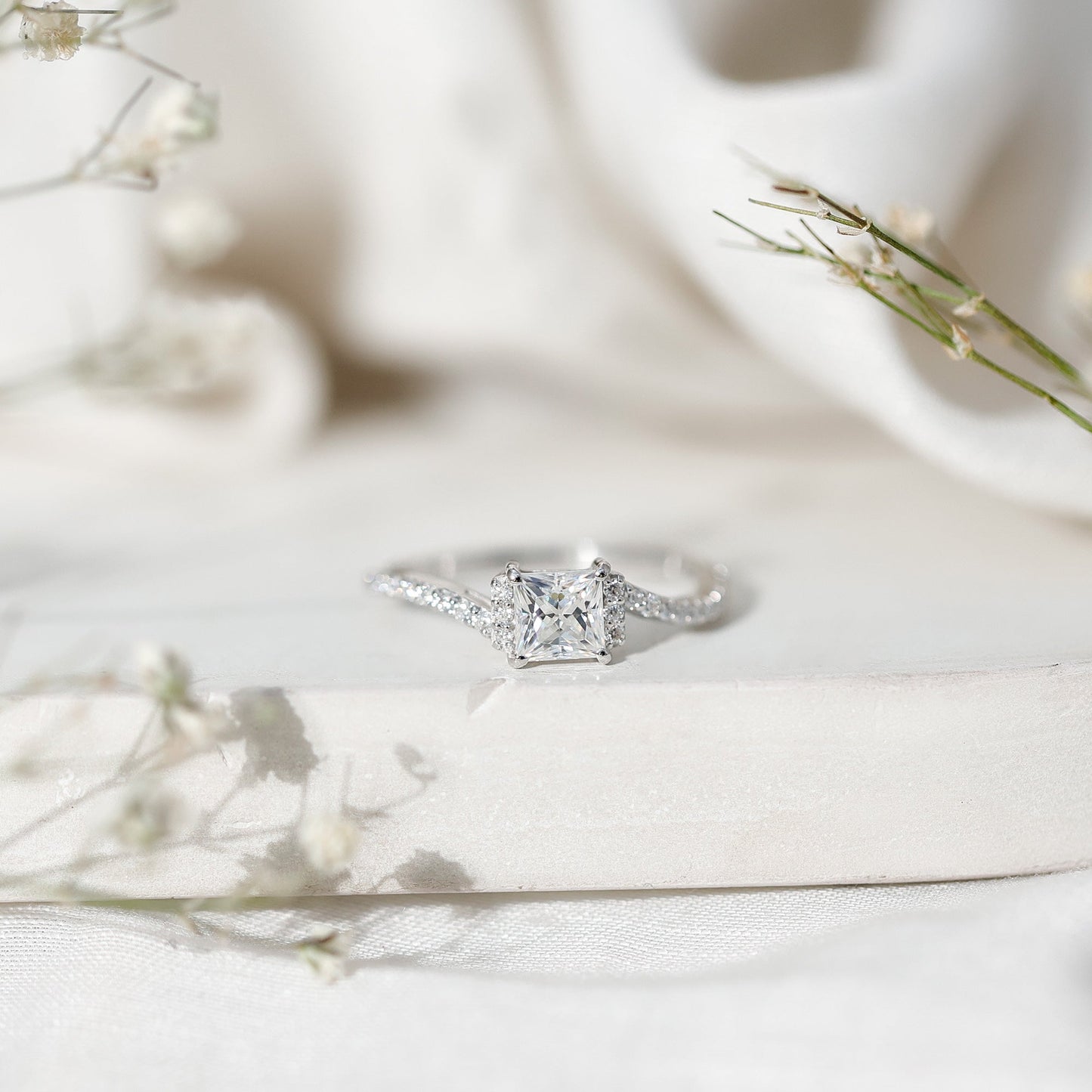 Princess Cut Moissanite Bypass Engagement Ring for Women