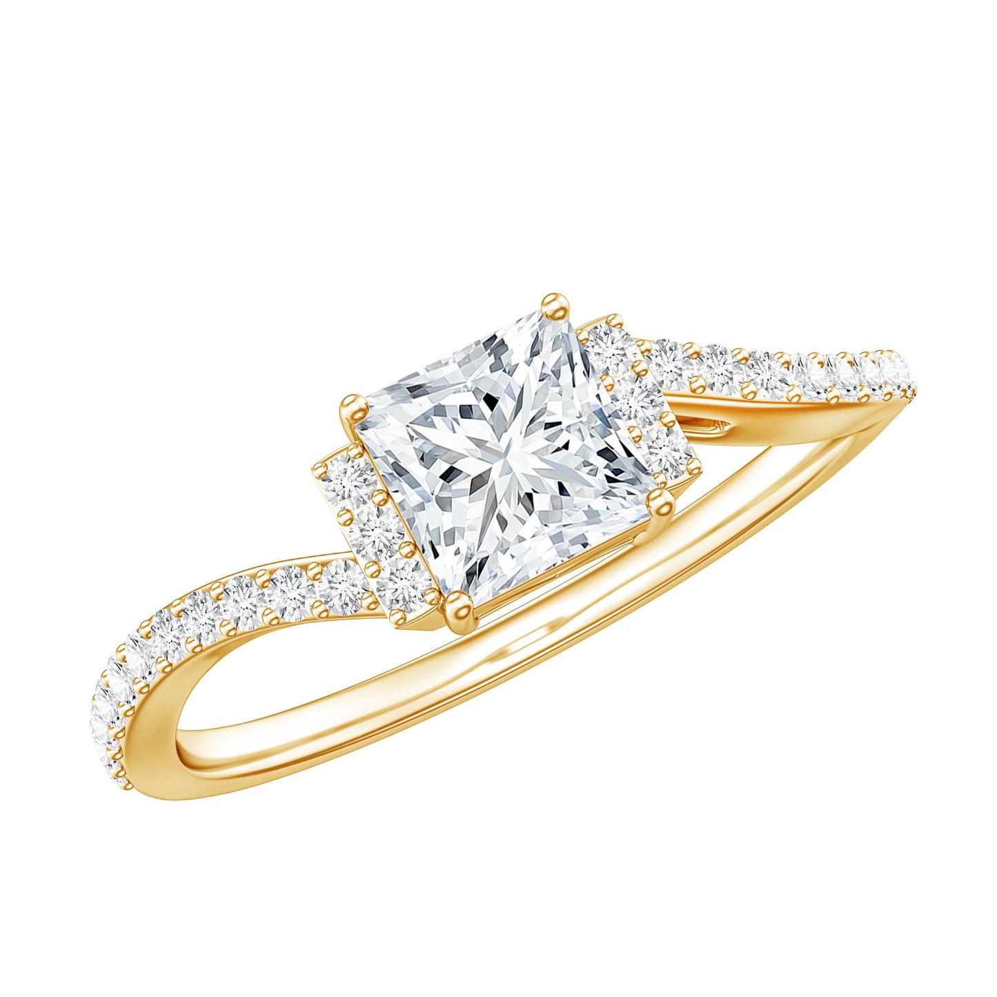 Princess Cut Moissanite Bypass Engagement Ring for Women
