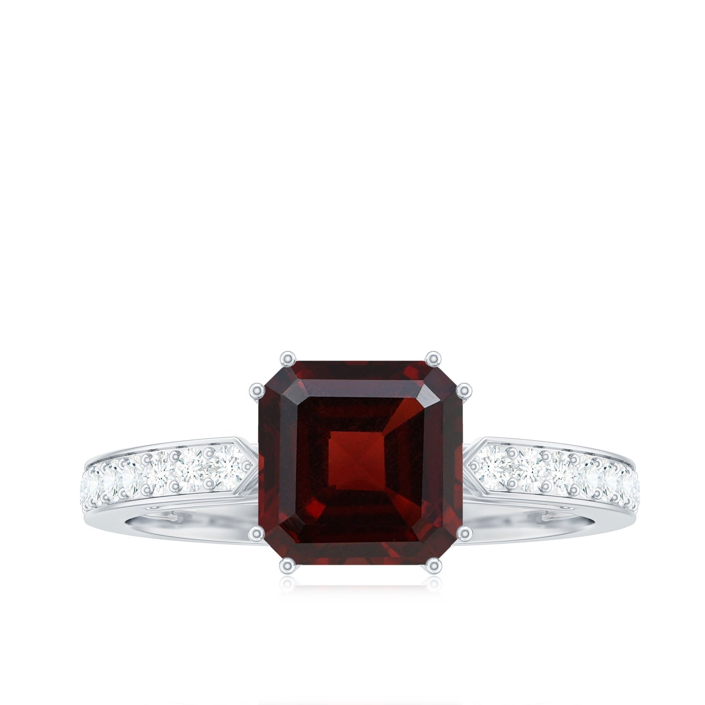 Natural Garnet 3.3 Carat Asscher Cut Engagement Ring with Diamond