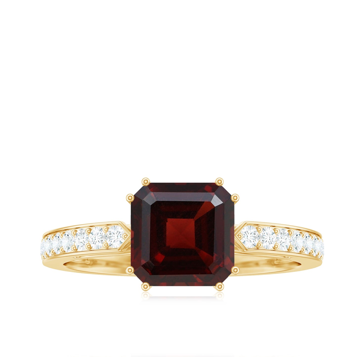 Natural Garnet 3.3 Carat Asscher Cut Engagement Ring with Diamond