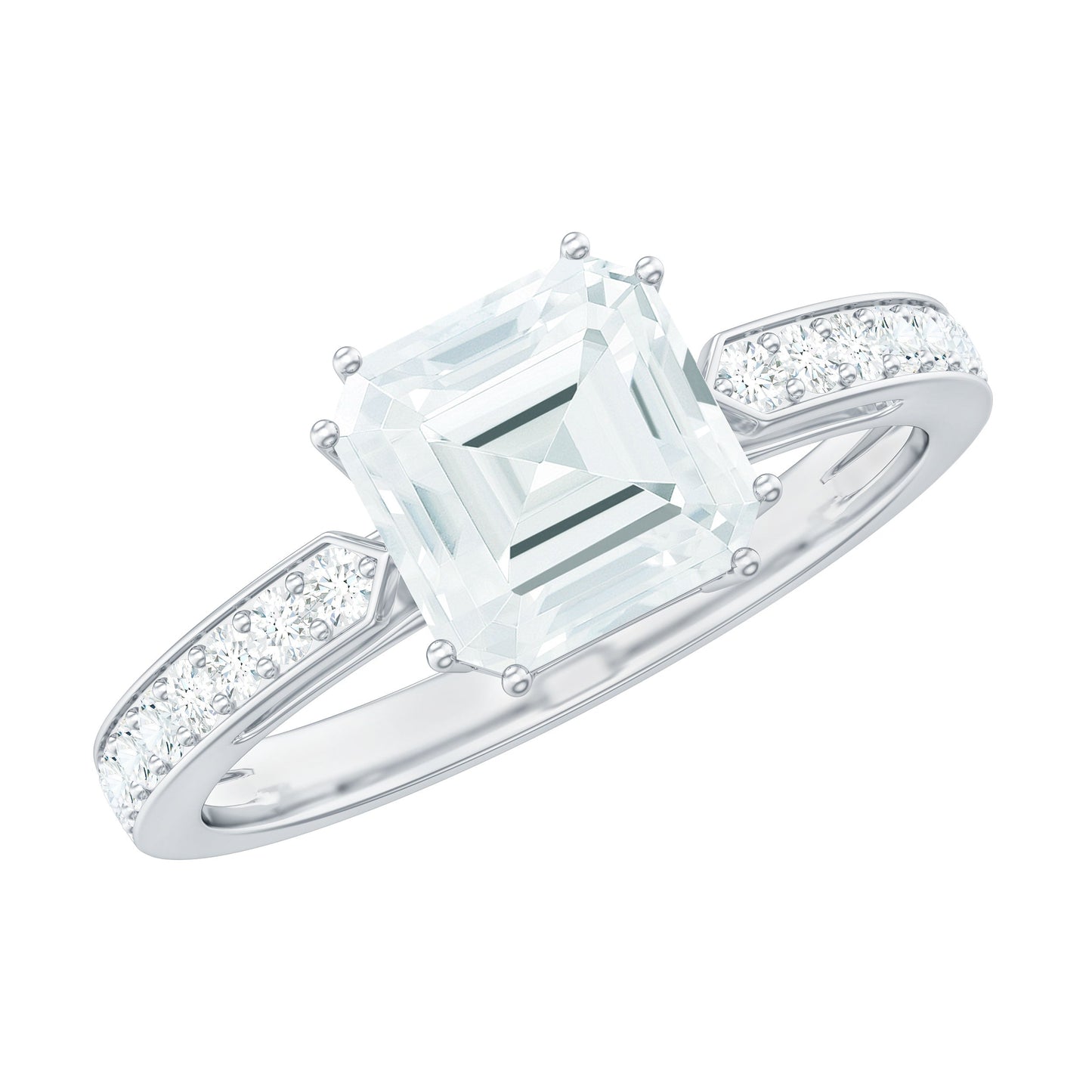 3 Carat Asscher Cut Moissanite Solitaire Engagement Ring with Side Stones
