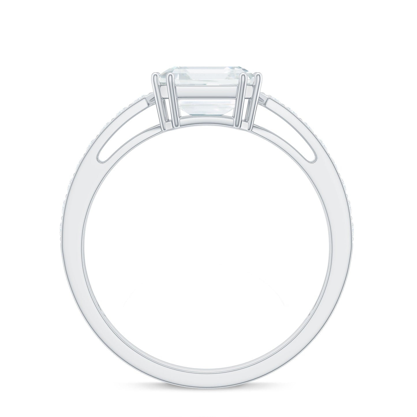 3 Carat Asscher Cut Moissanite Solitaire Engagement Ring with Side Stones