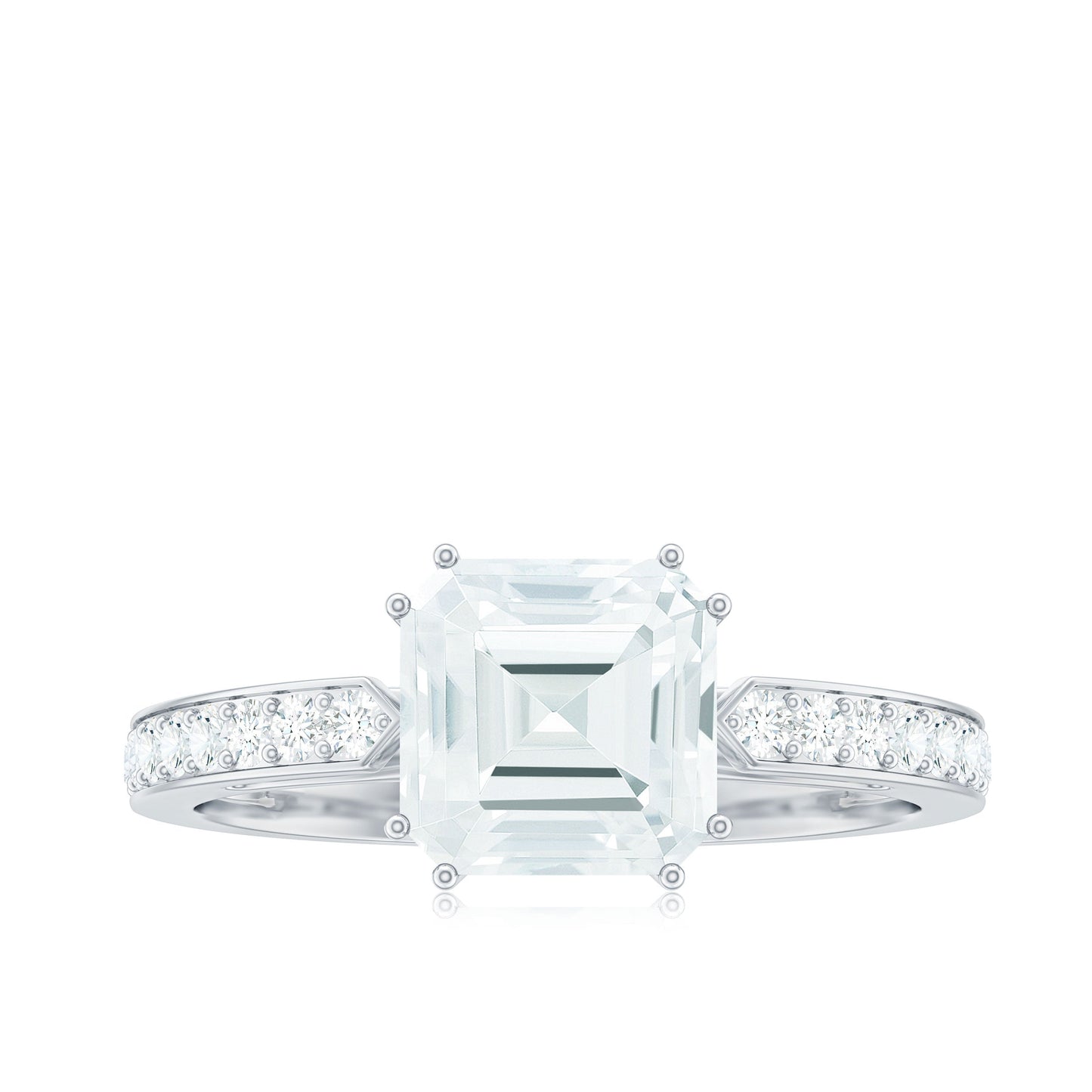 3 Carat Asscher Cut Moissanite Solitaire Engagement Ring with Side Stones