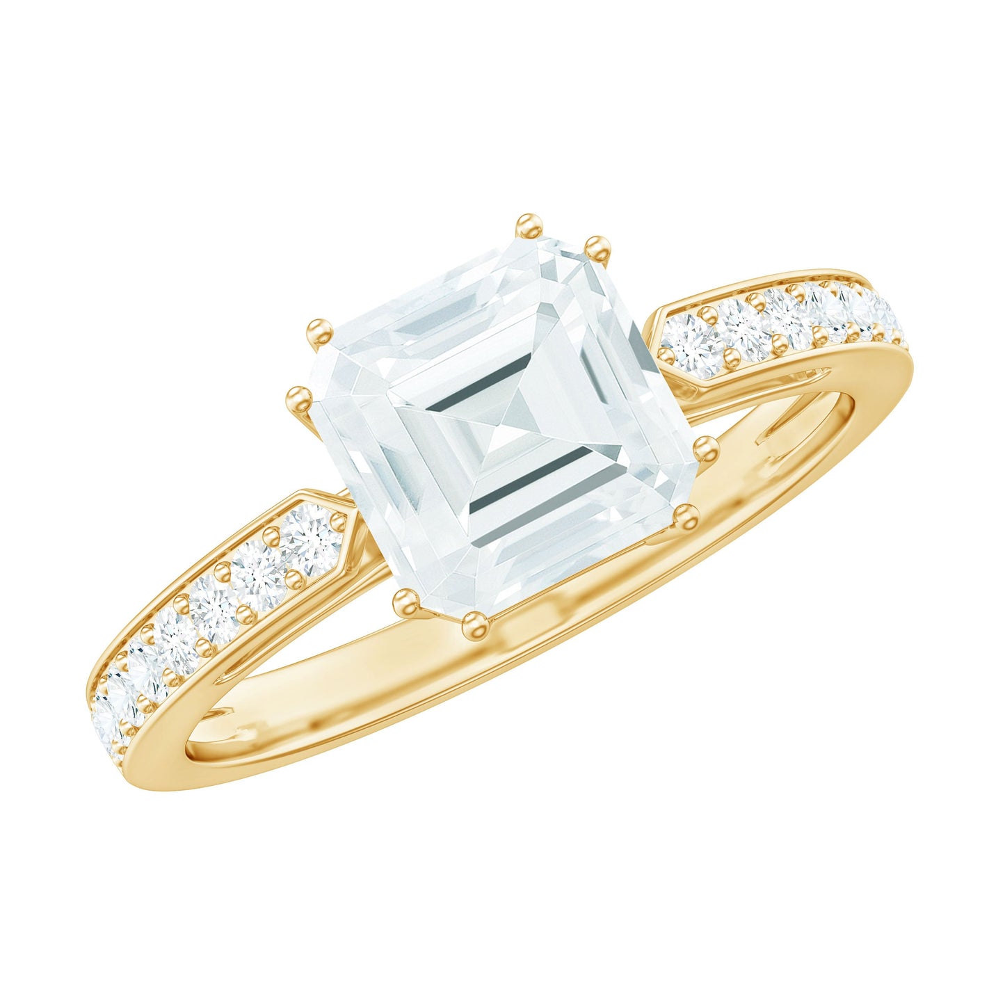 3 Carat Asscher Cut Moissanite Solitaire Engagement Ring with Side Stones