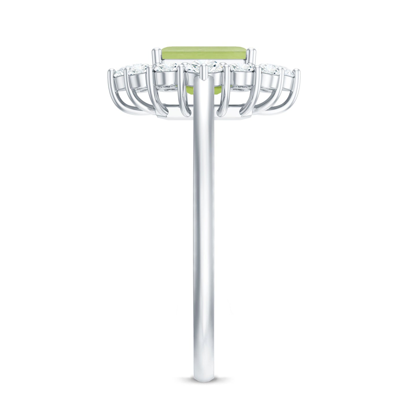 Natural 1.8 Carat Peridot Emerald Cut Engagement Ring with Diamond Halo
