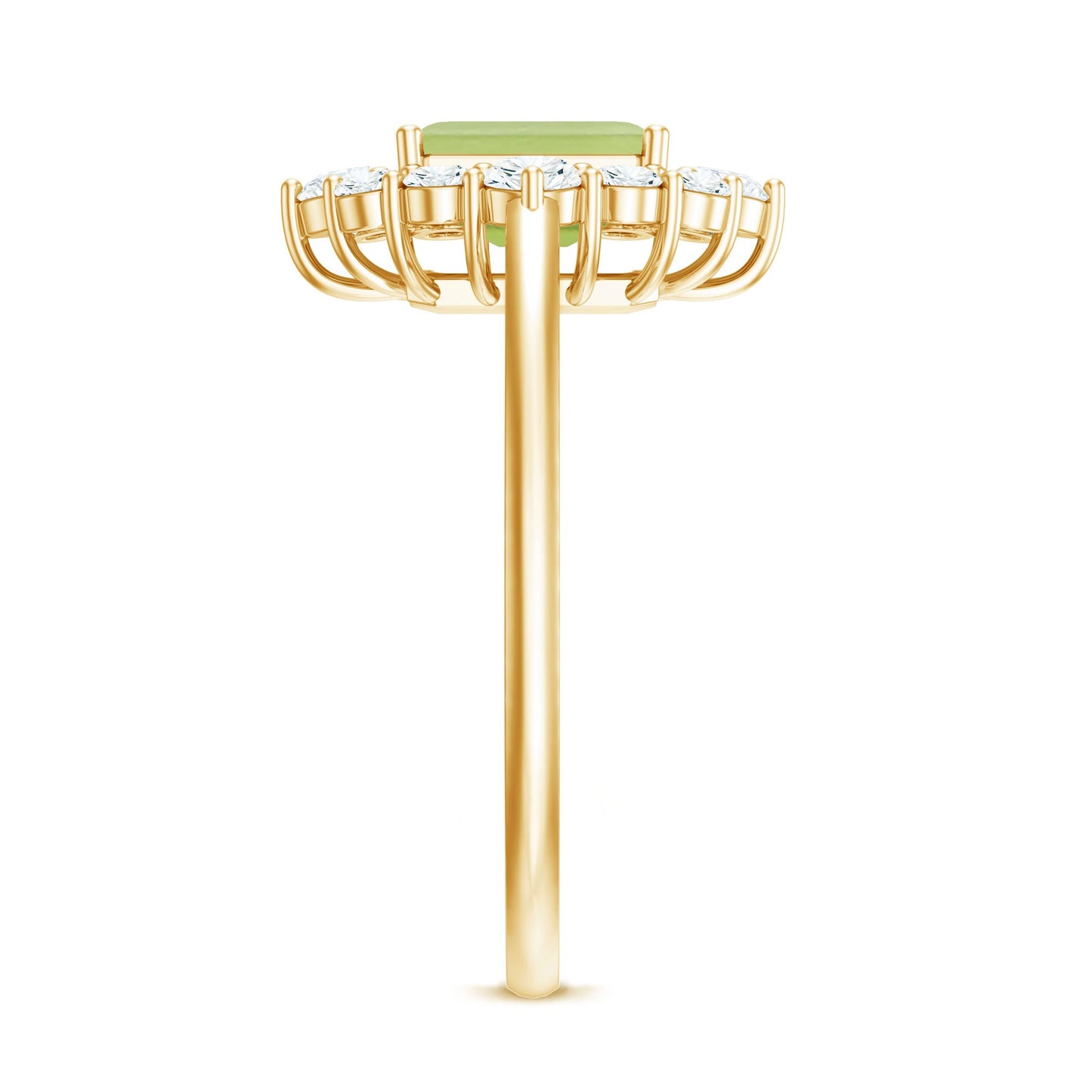 Natural 1.8 Carat Peridot Emerald Cut Engagement Ring with Diamond Halo