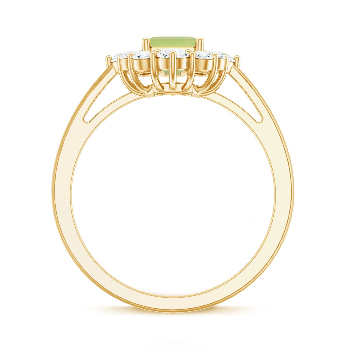 Natural 1.8 Carat Peridot Emerald Cut Engagement Ring with Diamond Halo