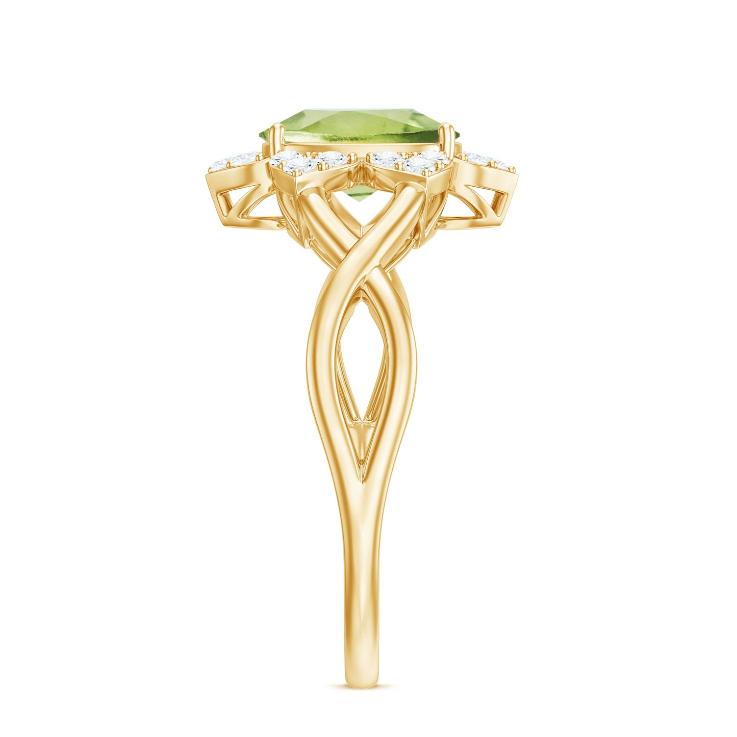 Natural 1 Carat Oval Peridot Flower Engagement Ring with Diamond