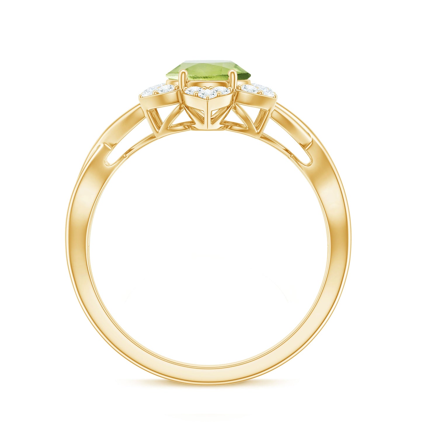 Natural 1 Carat Oval Peridot Flower Engagement Ring with Diamond