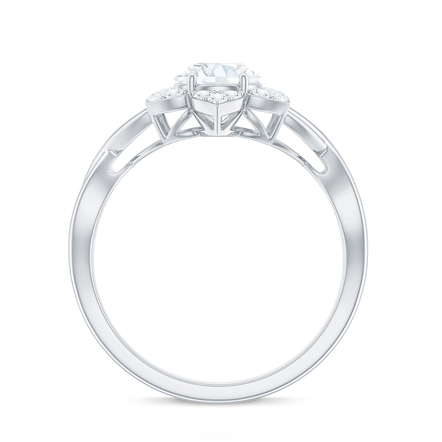Certified Moissanite Flower Halo Engagement Ring with Criss Cross Band