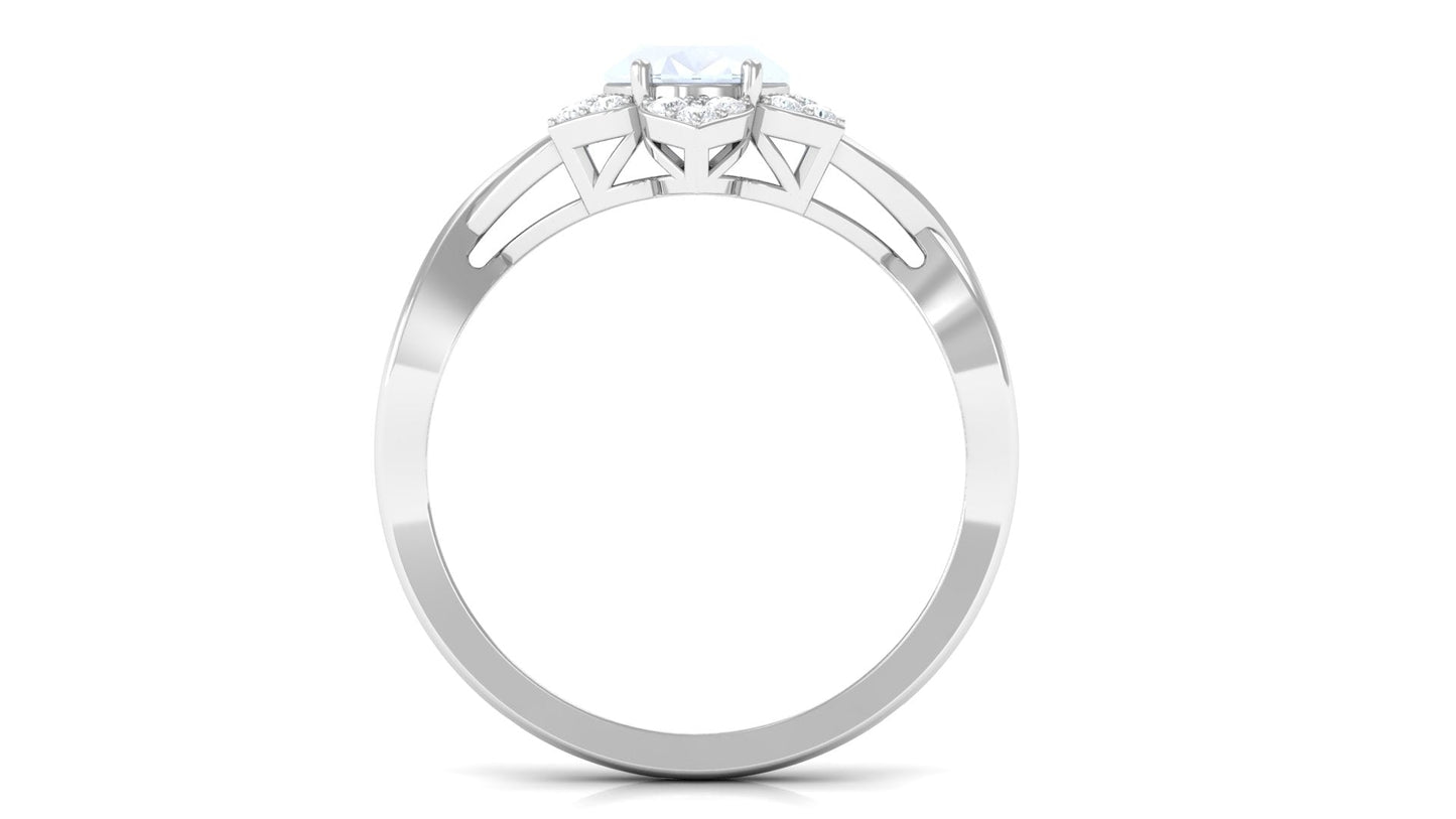 0.6 Carat Oval Cut Solitaire Moonstone and Diamond Floral Halo Ring