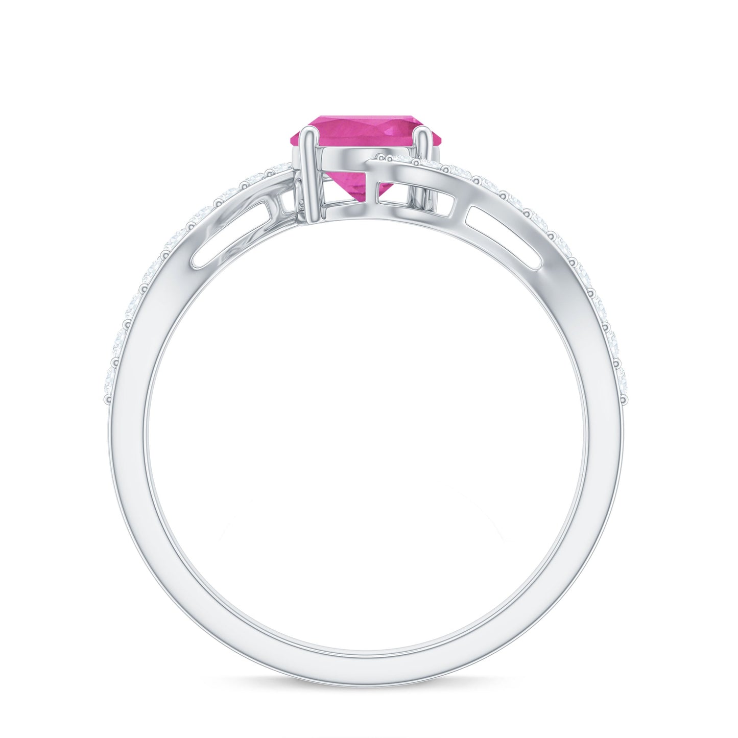 Natural Pink Tourmaline Solitaire Bypass Ring with Diamond