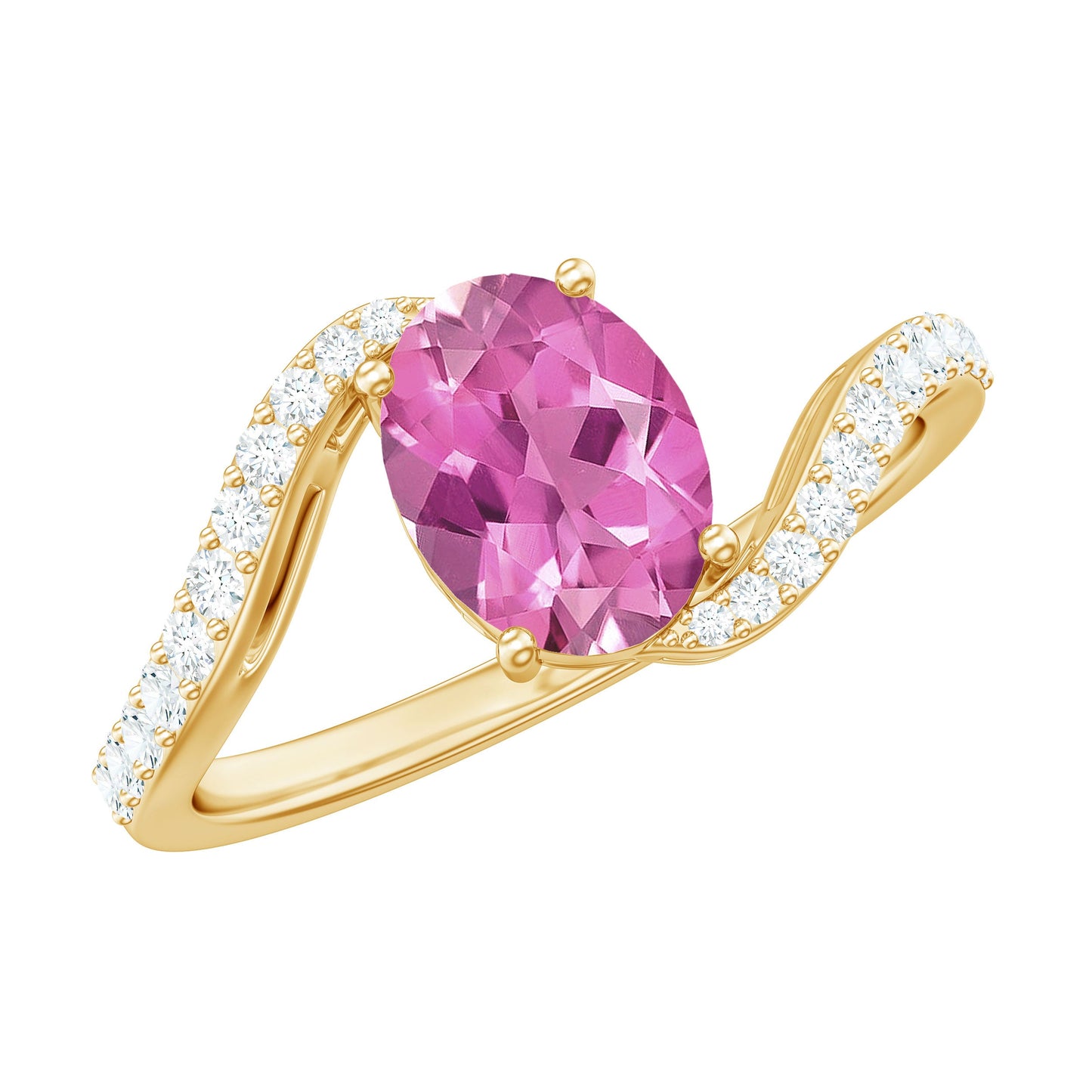 Natural Pink Tourmaline Solitaire Bypass Ring with Diamond