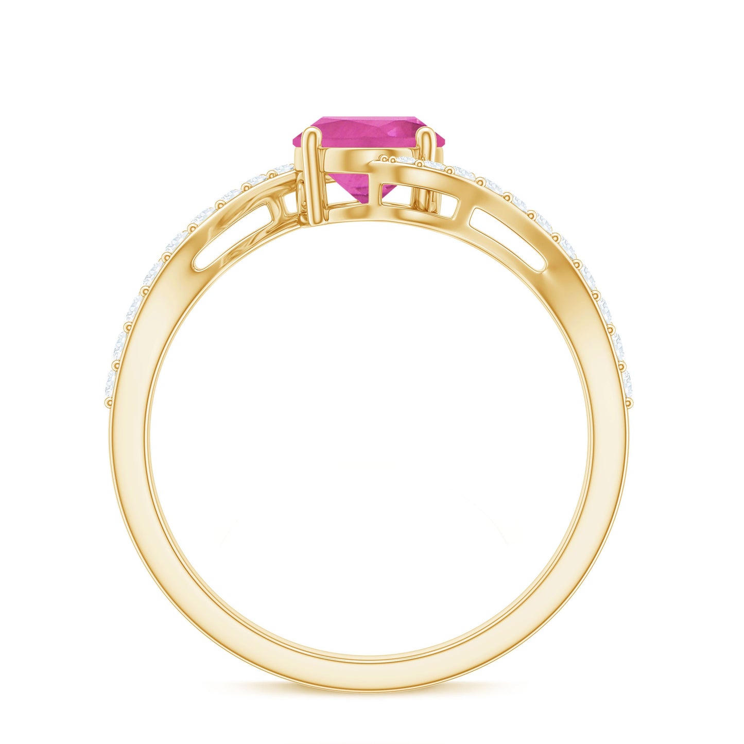 Natural Pink Tourmaline Solitaire Bypass Ring with Diamond