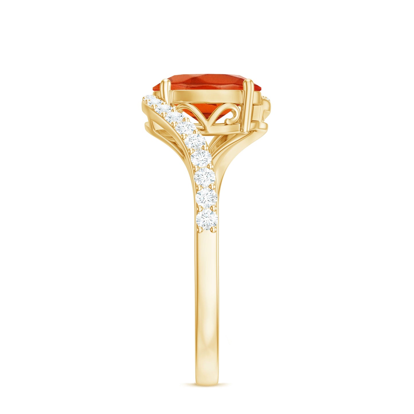 Oval Cut Solitaire Fire Opal and Diamond Bypass Ring
