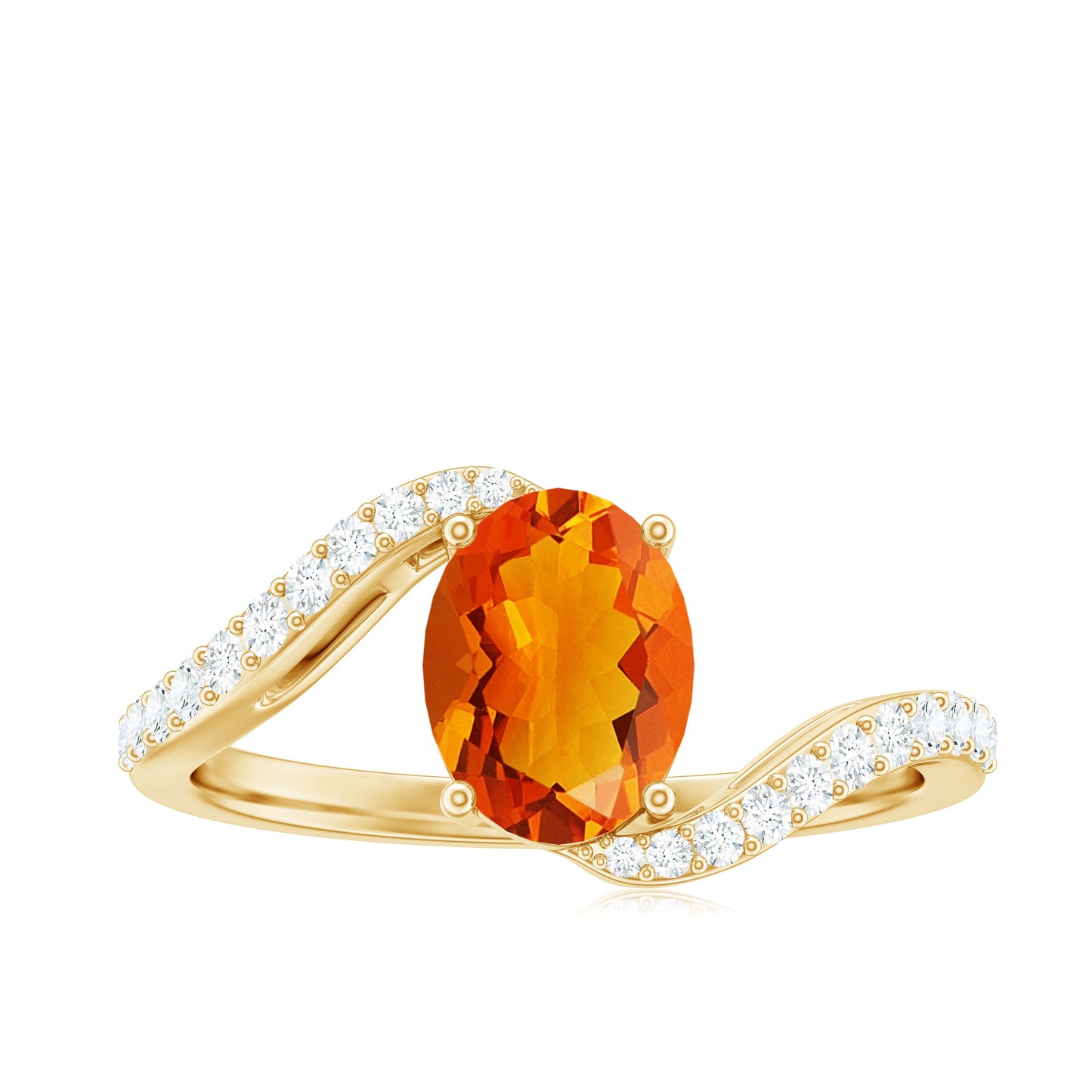 Oval Cut Solitaire Fire Opal and Diamond Bypass Ring