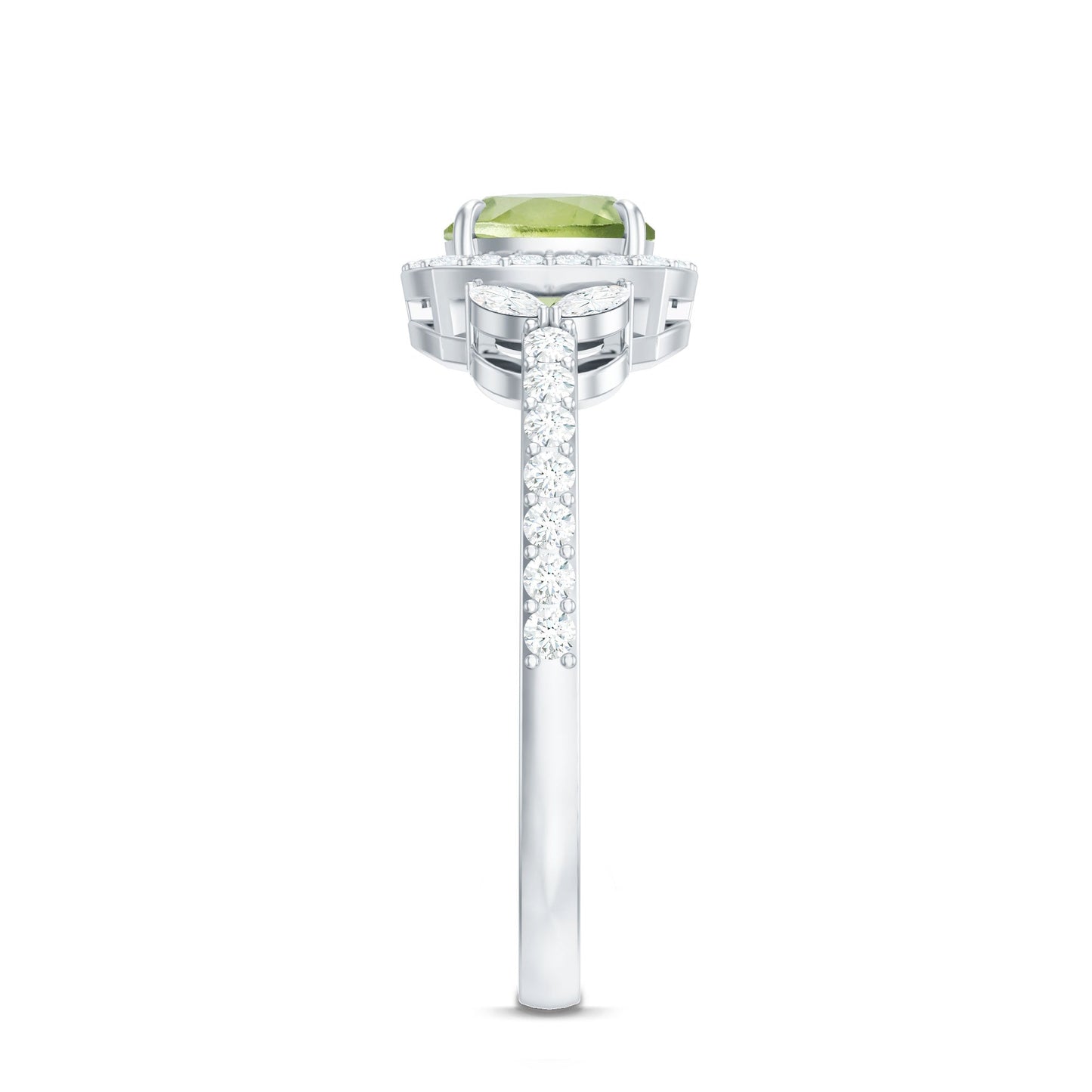 Natural 2 Carat Peridot Cushion Cut Engagement Ring with Diamond Halo