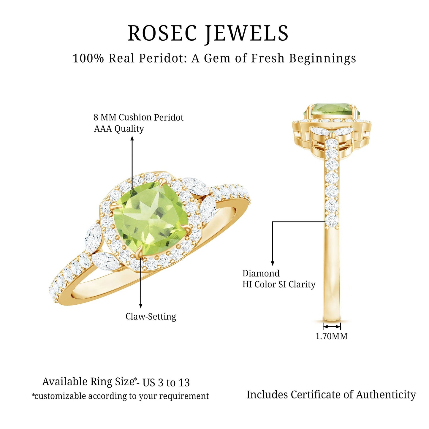 Natural 2 Carat Peridot Cushion Cut Engagement Ring with Diamond Halo