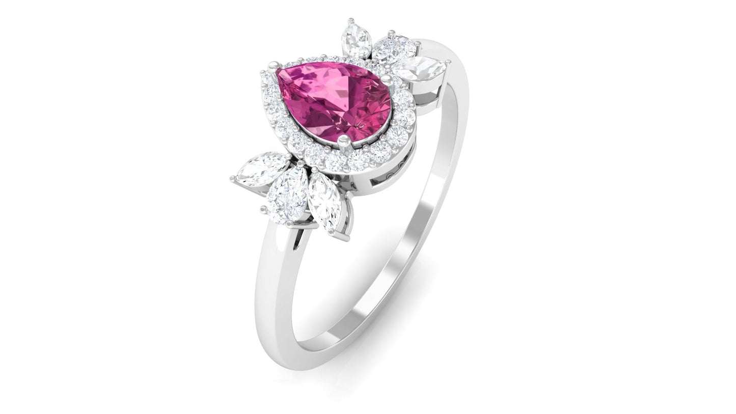 Pink Tourmaline Engagement Ring with Diamond Halo