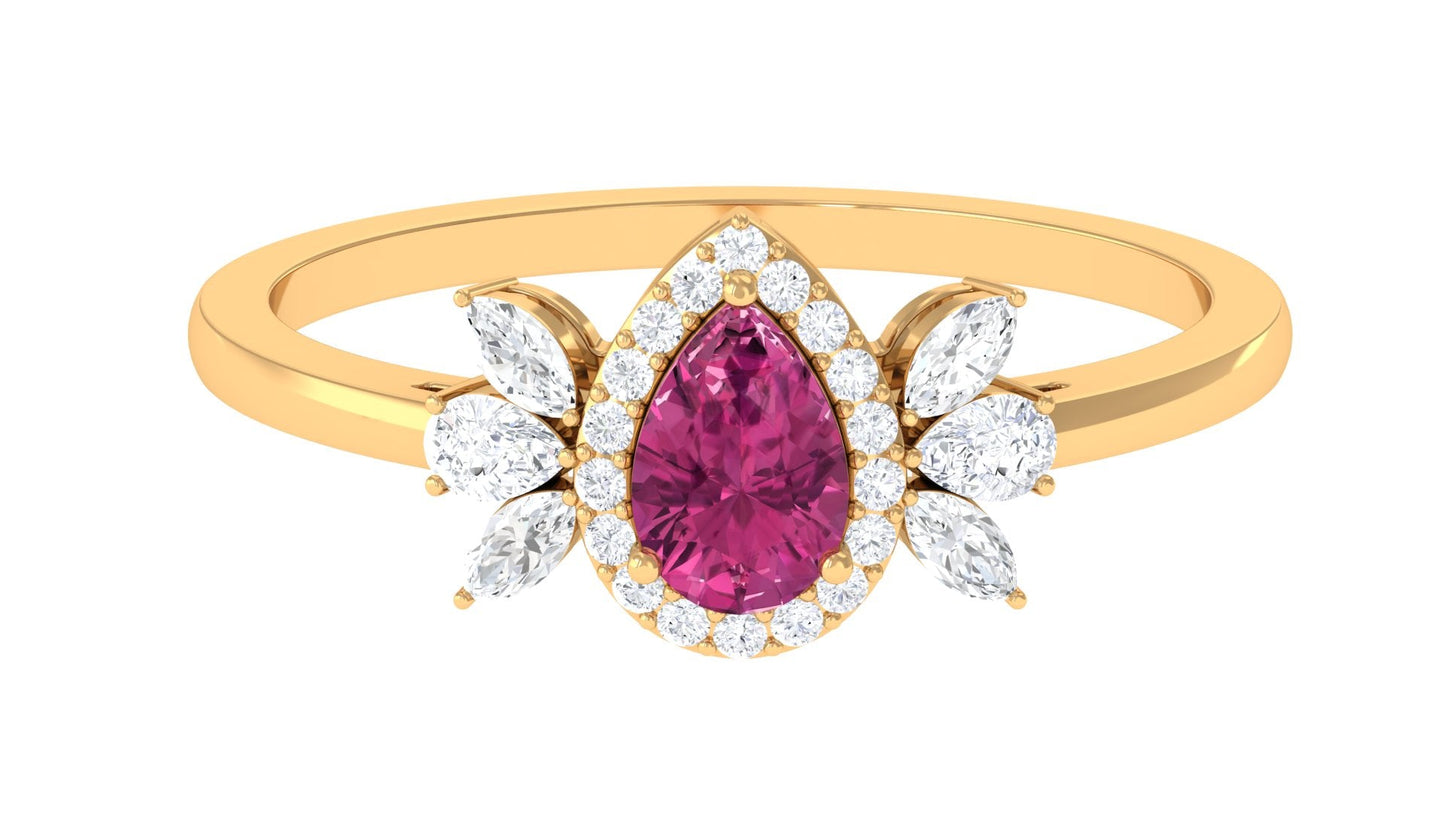 Pink Tourmaline Engagement Ring with Diamond Halo