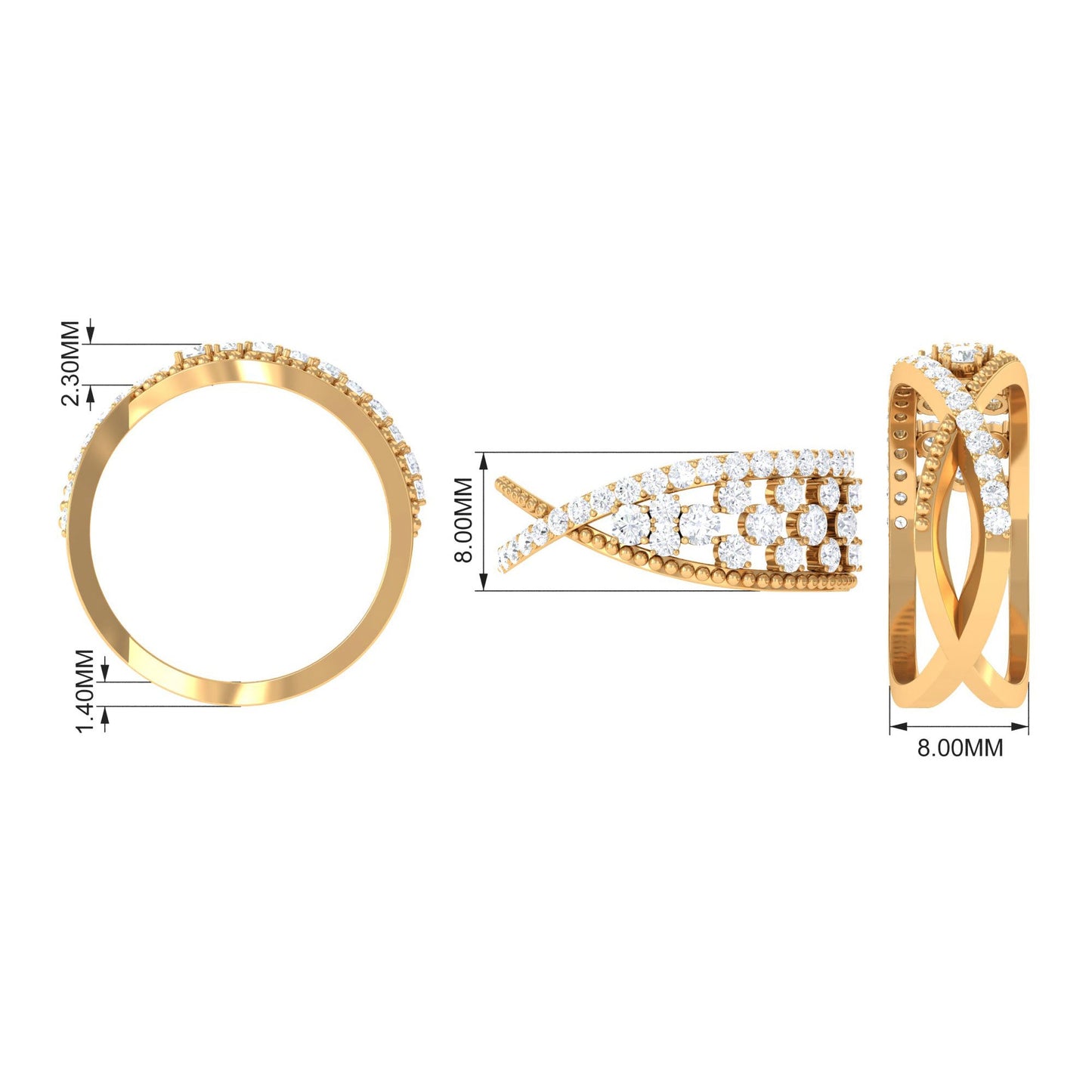 Designer Diamond Band Ring with Criss Cross Shank
