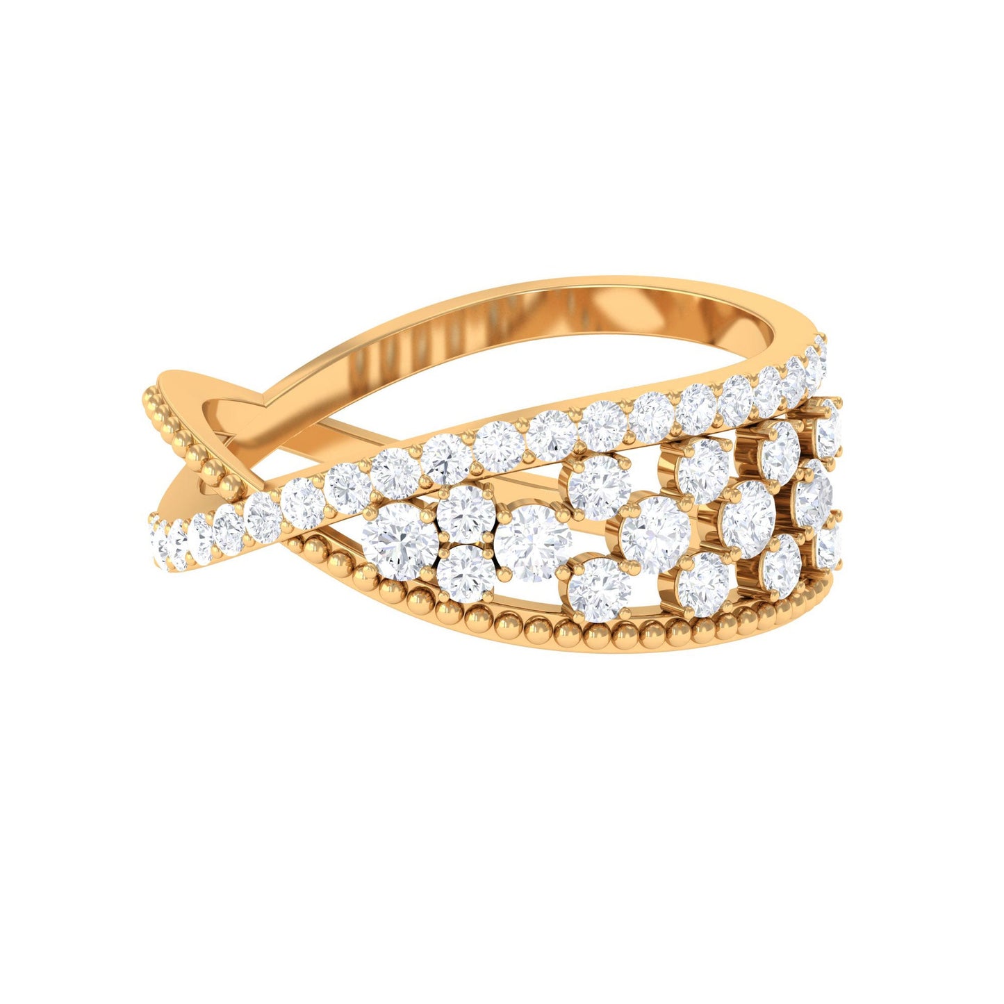 Designer Diamond Band Ring with Criss Cross Shank