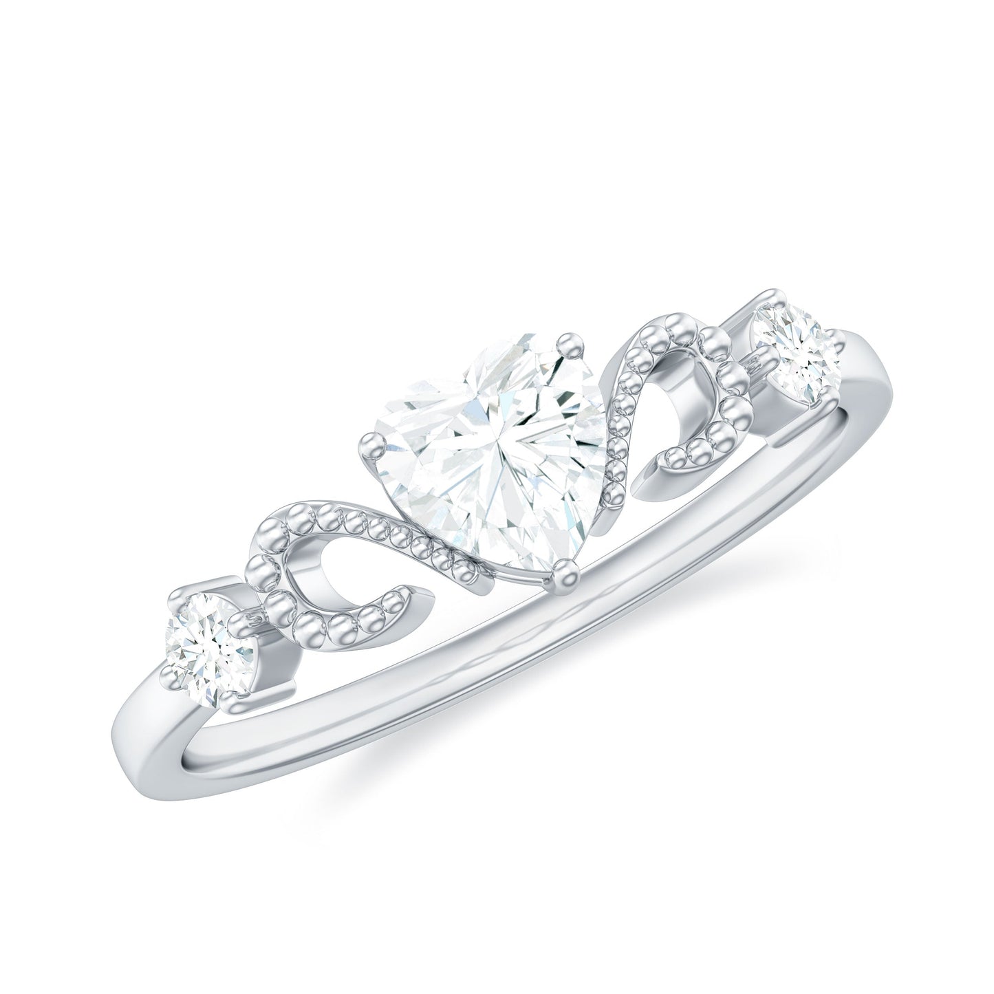 Certified Moissanite Heart Promise Ring with Beaded Detail