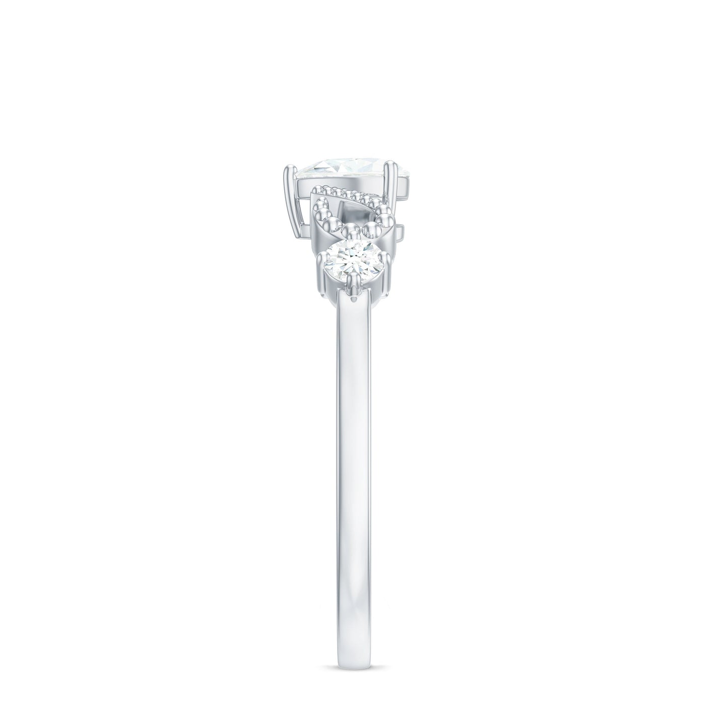 Certified Moissanite Heart Promise Ring with Beaded Detail