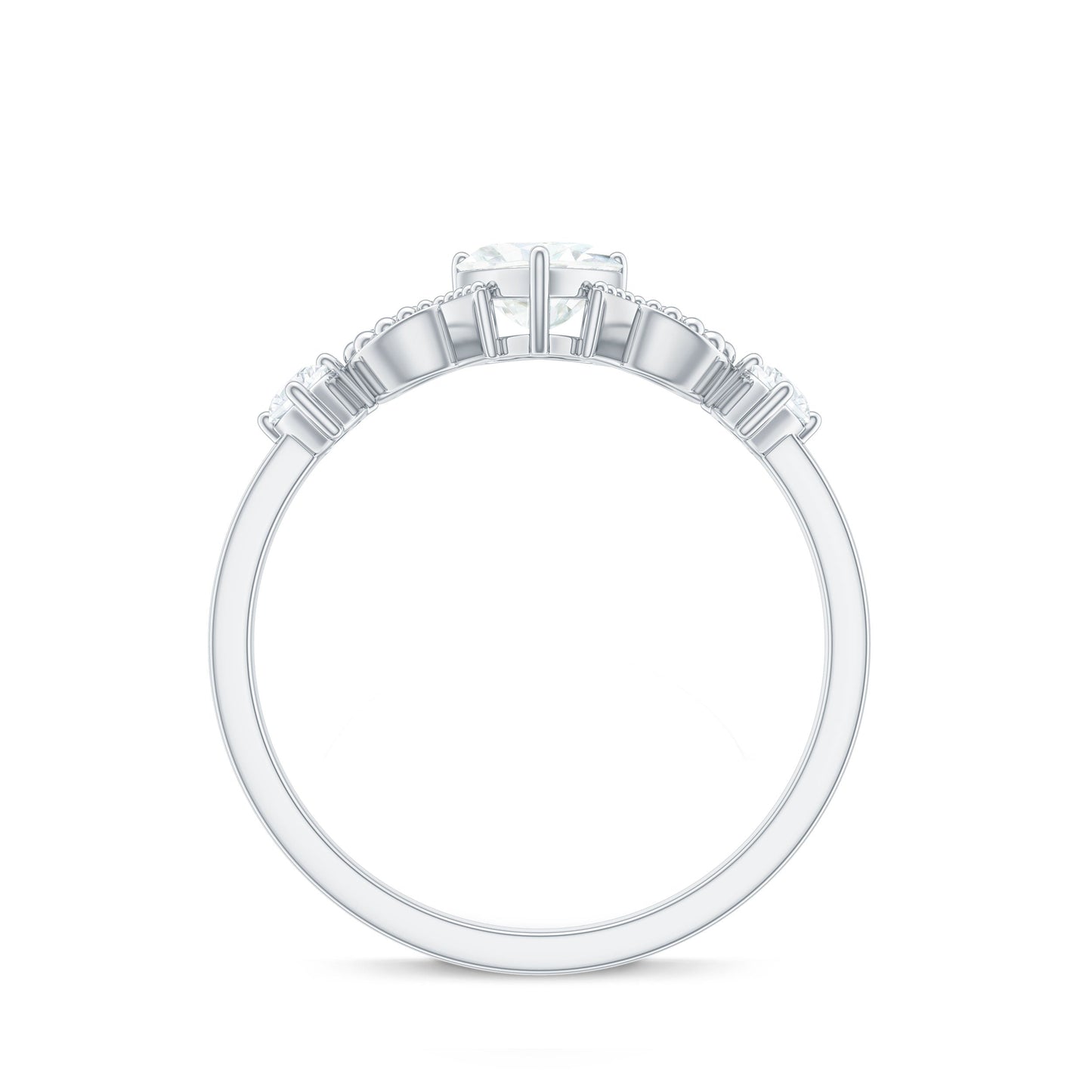 Certified Moissanite Heart Promise Ring with Beaded Detail