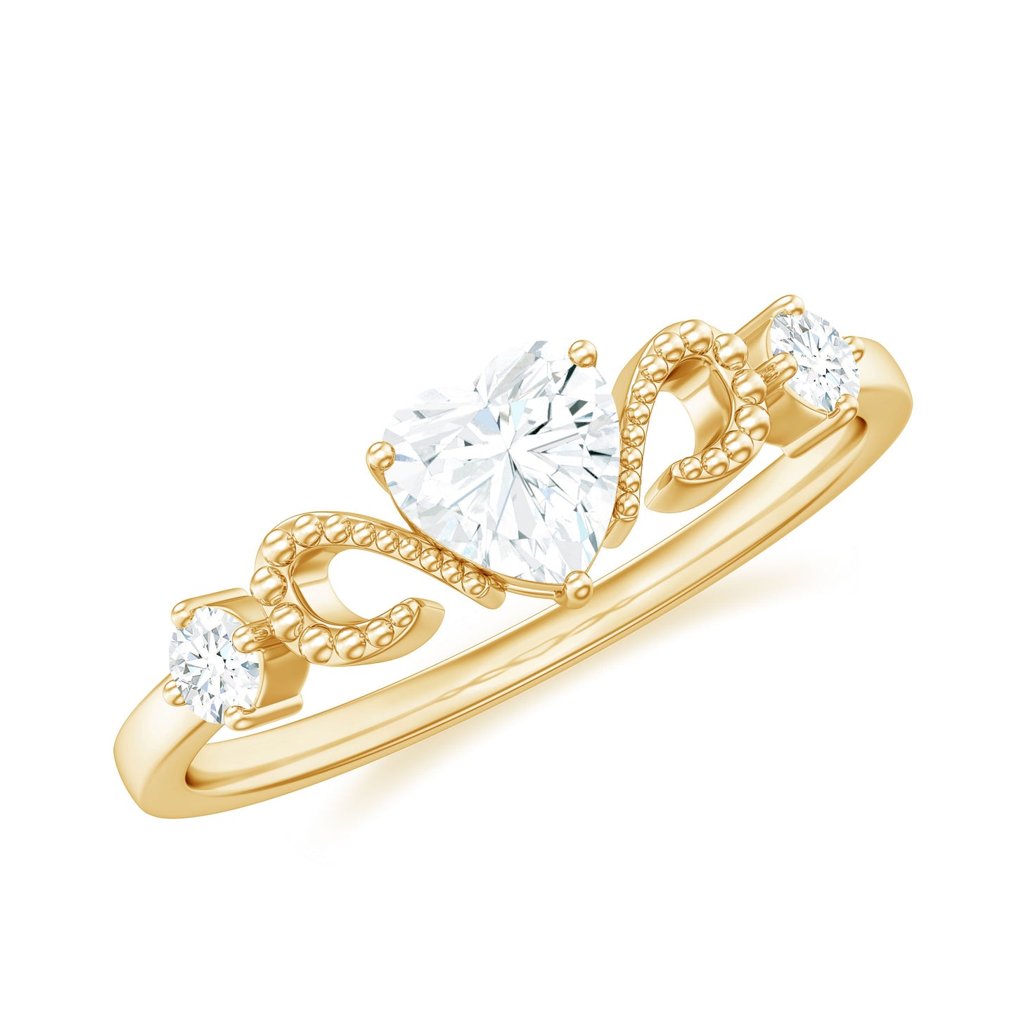 Certified Moissanite Heart Promise Ring with Beaded Detail