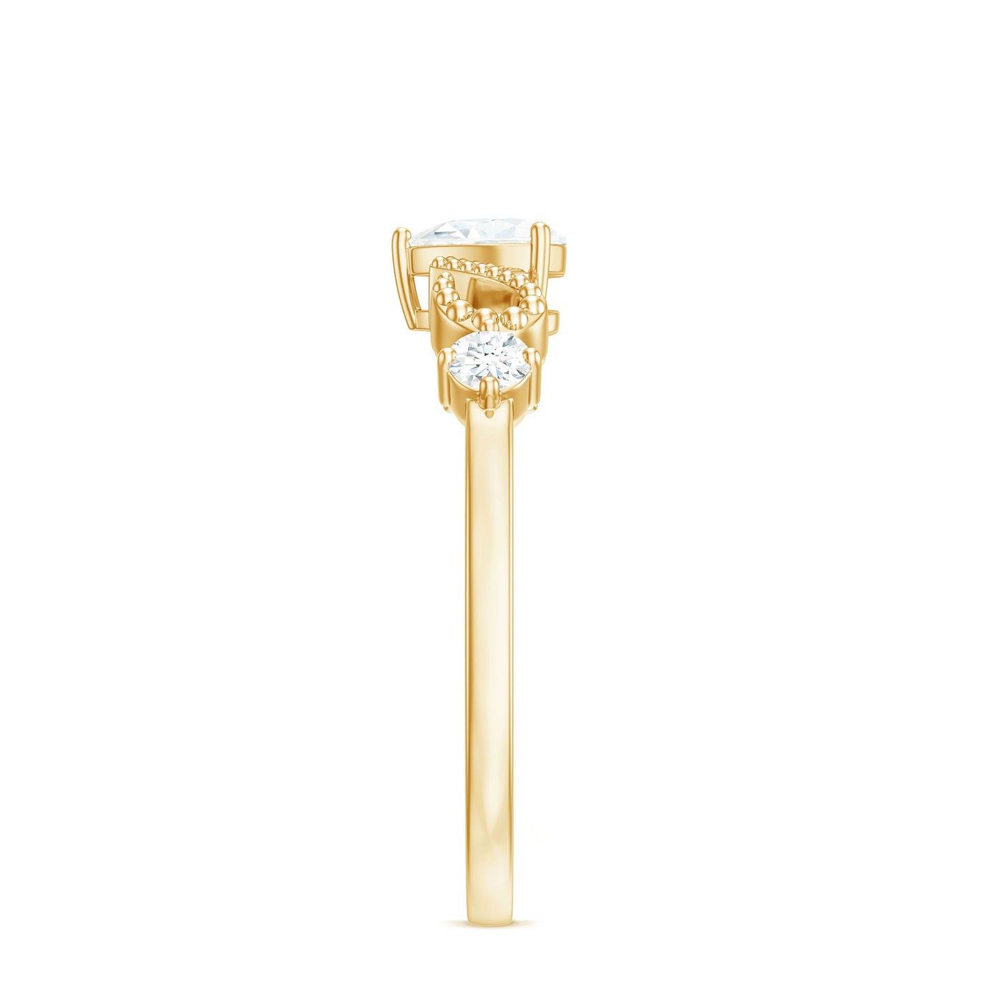 Certified Moissanite Heart Promise Ring with Beaded Detail
