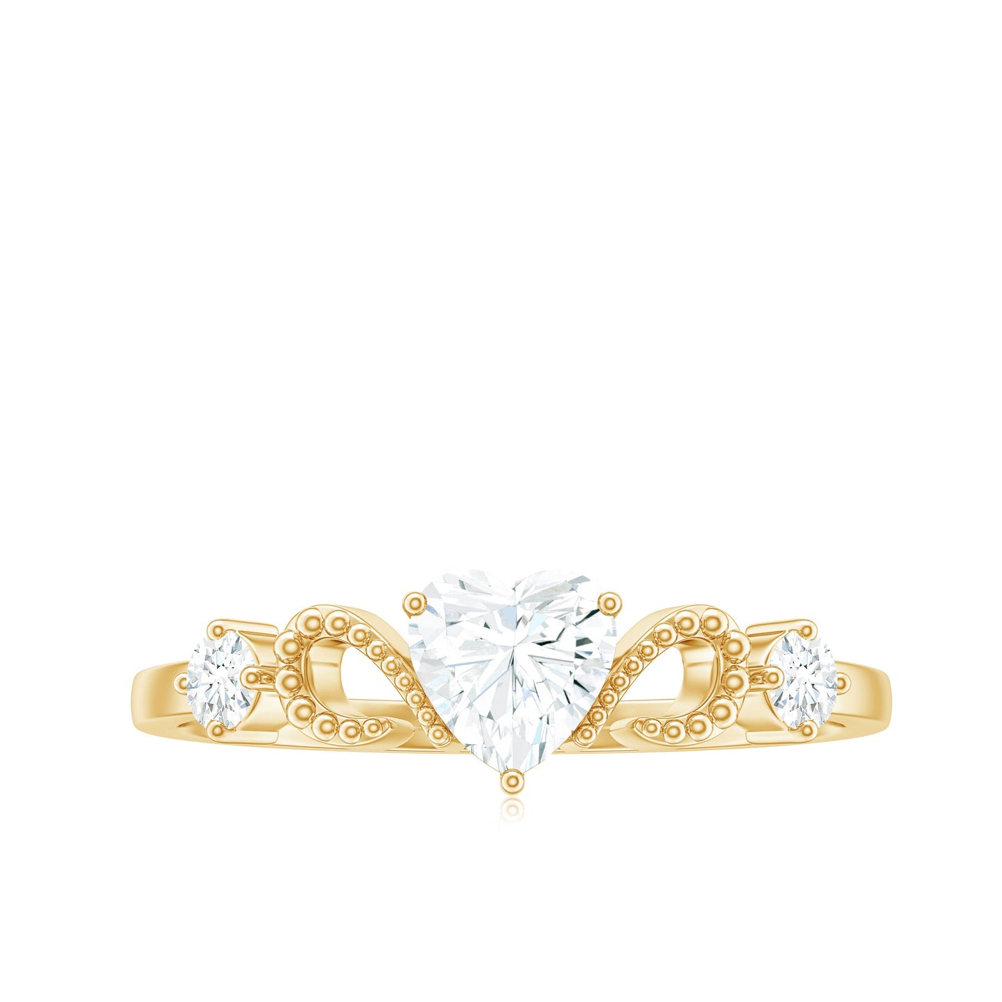 Certified Moissanite Heart Promise Ring with Beaded Detail