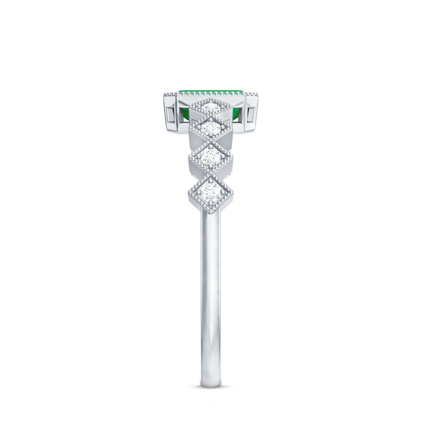 Vintage Looking Emerald Cut Emerald Engagement Ring with Diamond