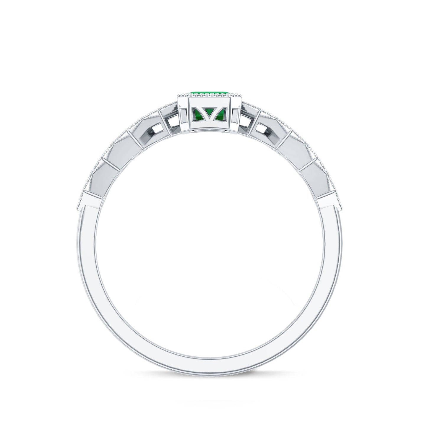 Vintage Looking Emerald Cut Emerald Engagement Ring with Diamond