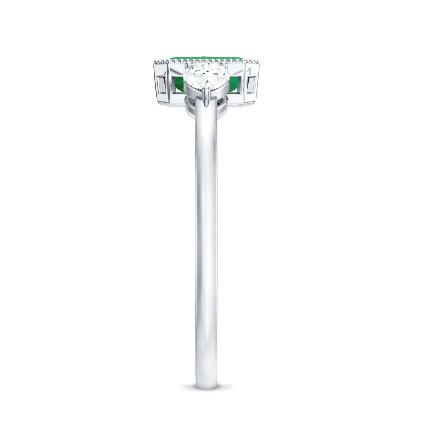 0.6 Carat Emerald 3 Stone Ring with Diamond