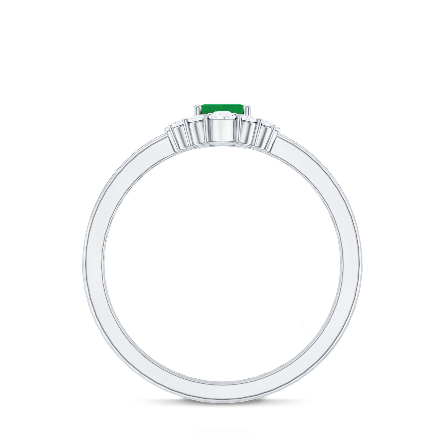 Natural Emerald Cut Emerald Double Band Engagement Ring with Diamond