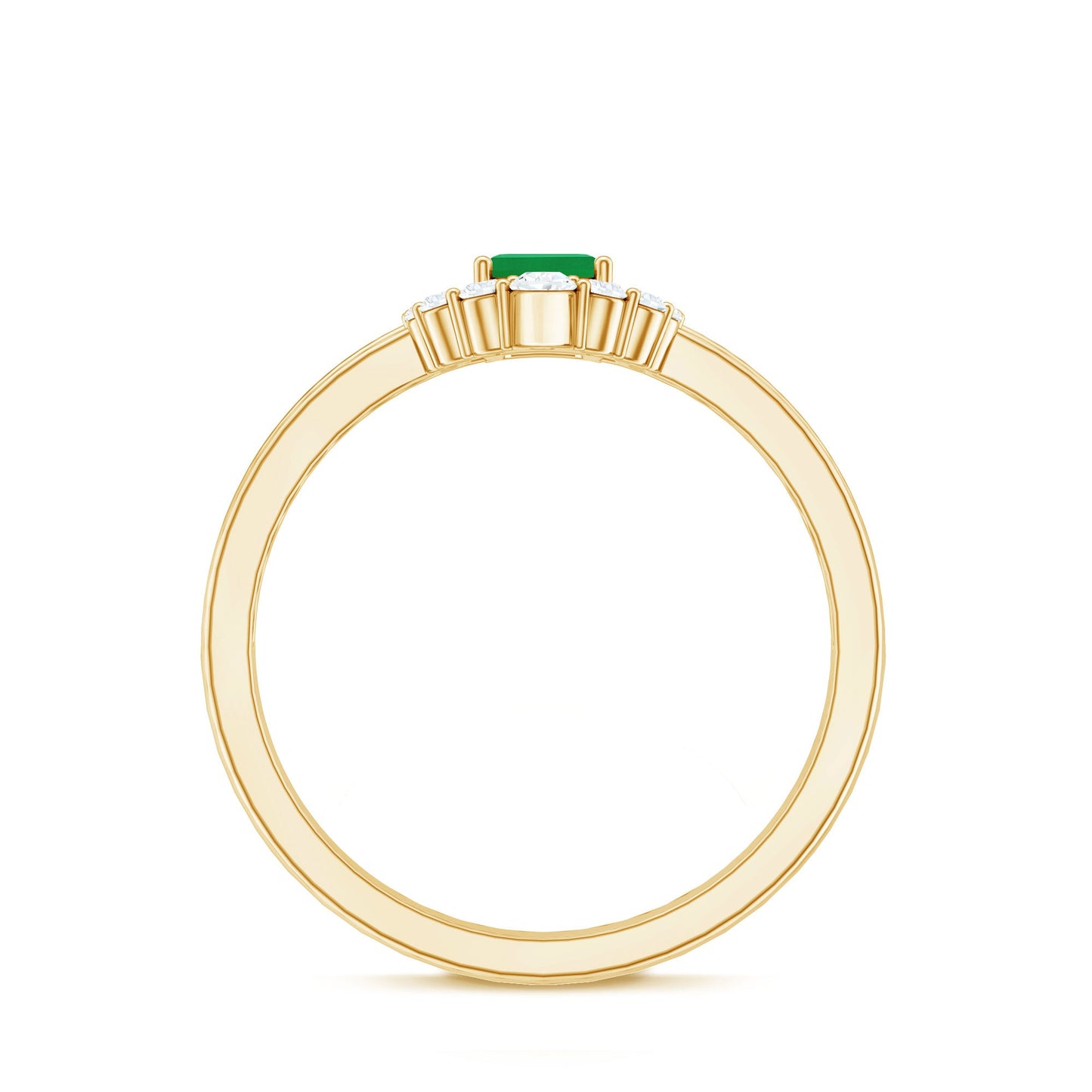 Natural Emerald Cut Emerald Double Band Engagement Ring with Diamond