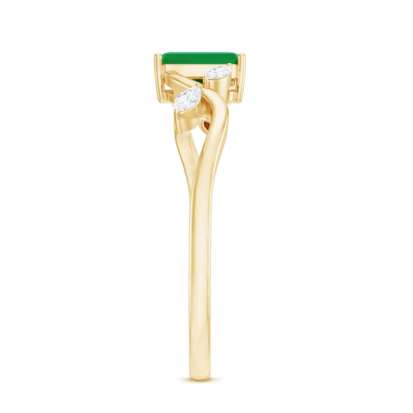 Natural Emerald Cut Emerald Designer Engagement Ring with Diamond