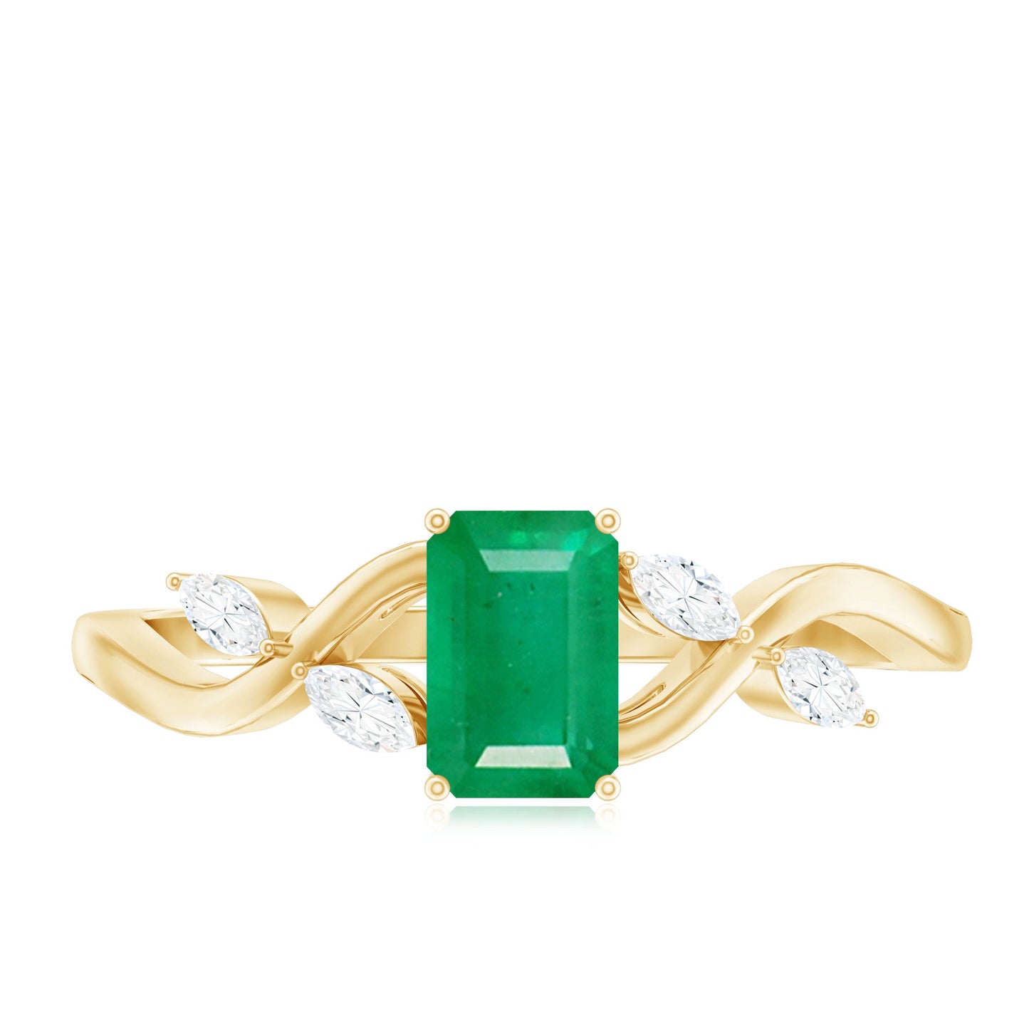 Natural Emerald Cut Emerald Designer Engagement Ring with Diamond