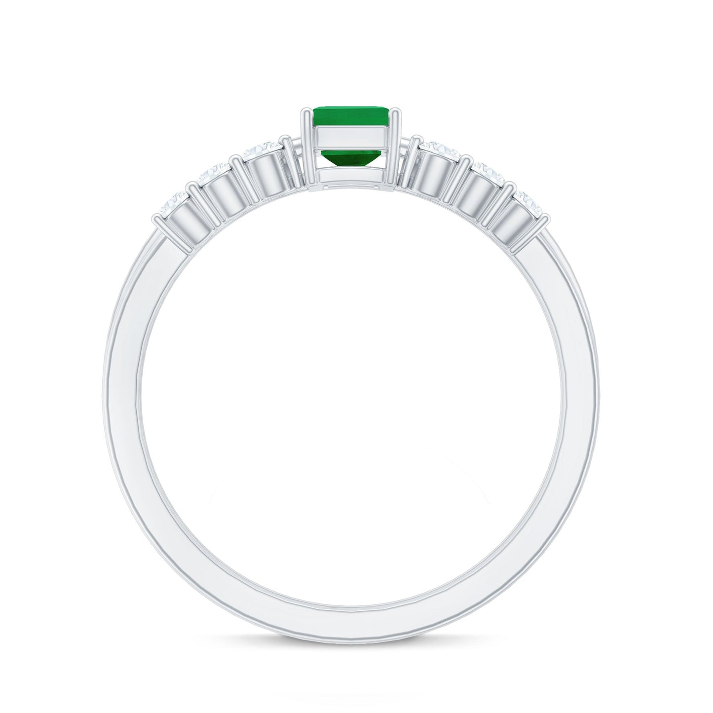 Natural 0.6 Carat Emerald Cut Emerald Diamond Engagement Wedding Ring Set of 2