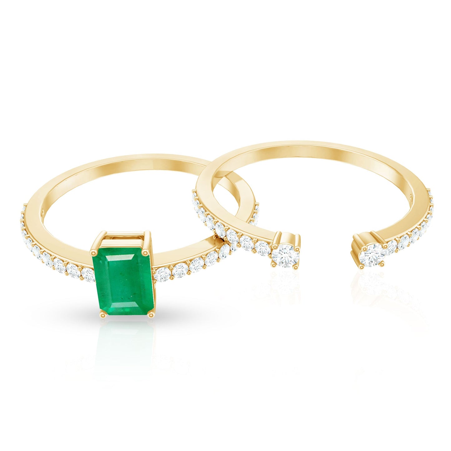 Genuine Emerald Diamond Emerald Cut Engagement Ring and Wedding Band Set