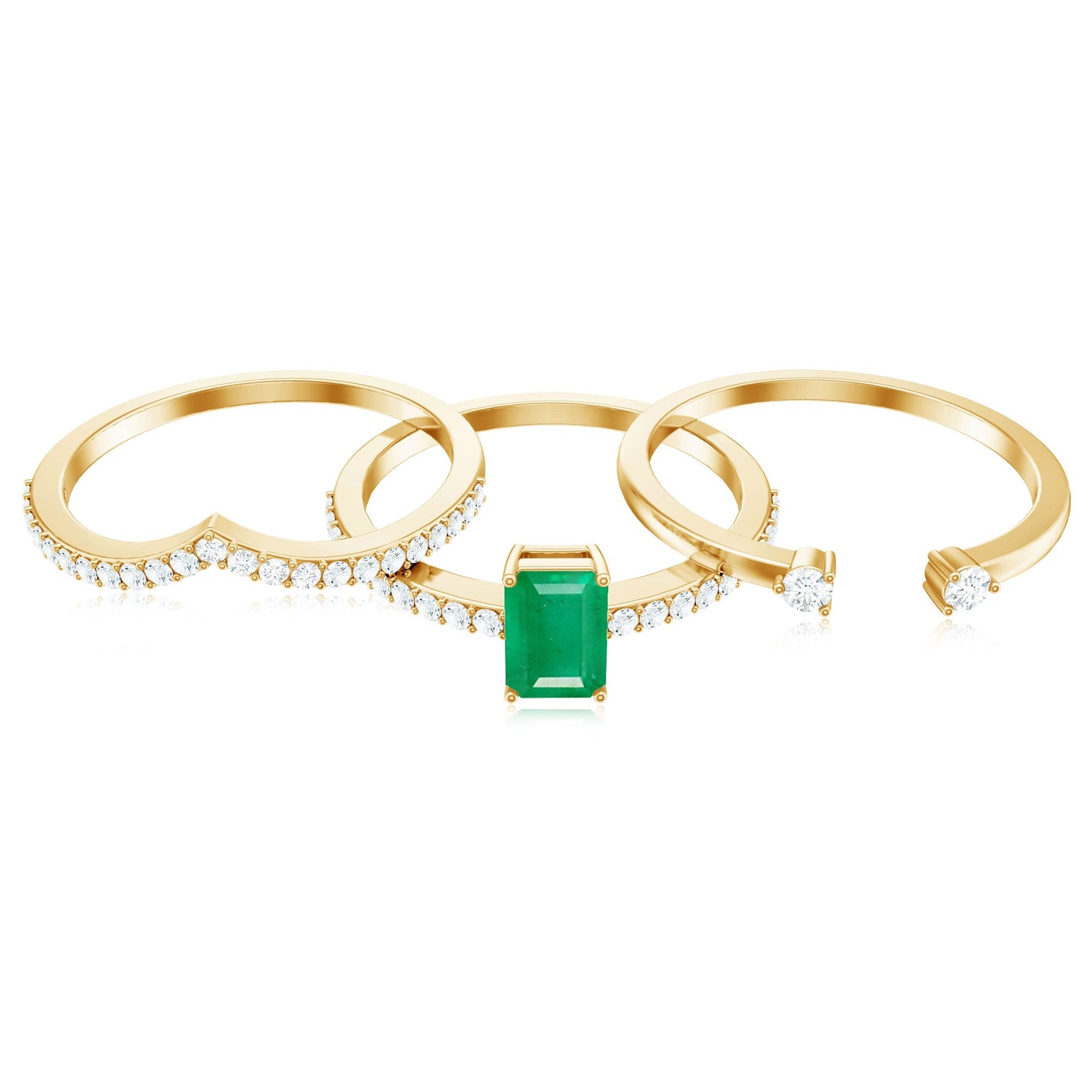 0.6 Carat Natural Emerald Cut Emerald Diamond 3 Piece Bridal Ring Set