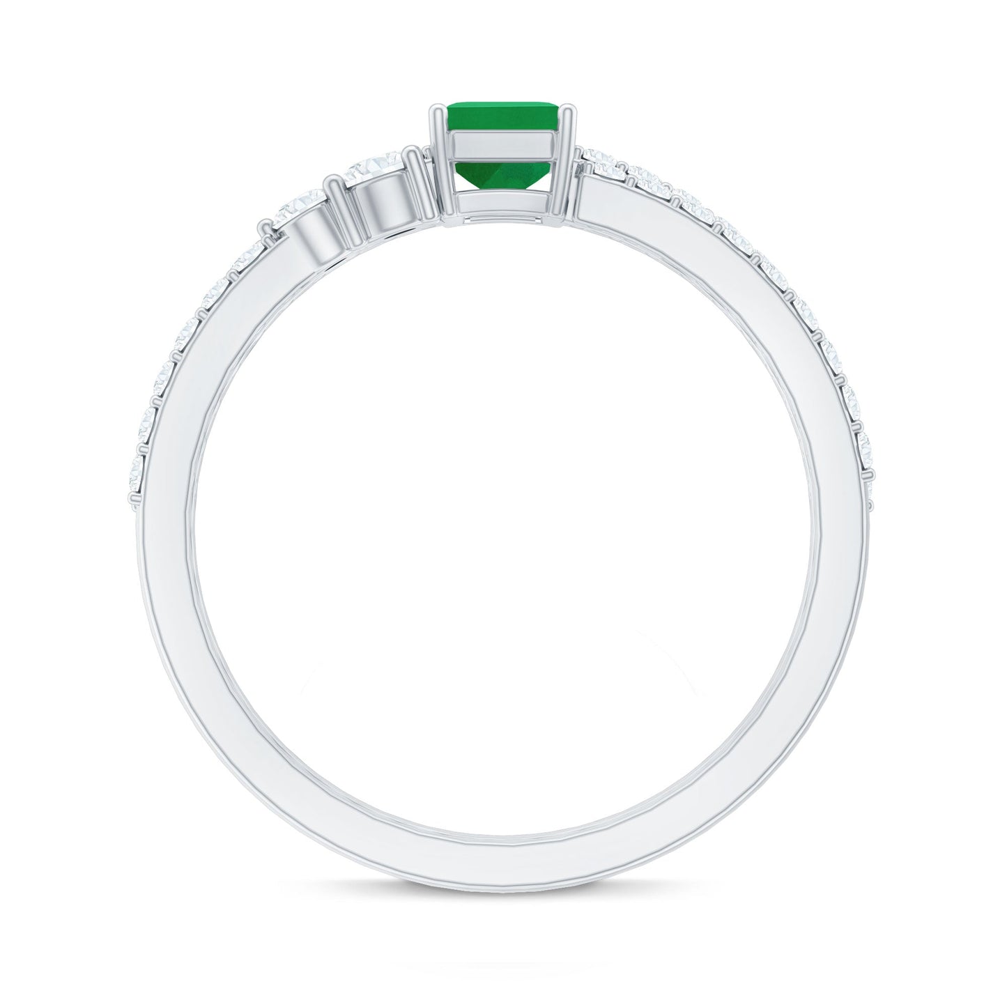 Genuine Emerald Diamond Emerald Cut Engagement Ring with Enhancer