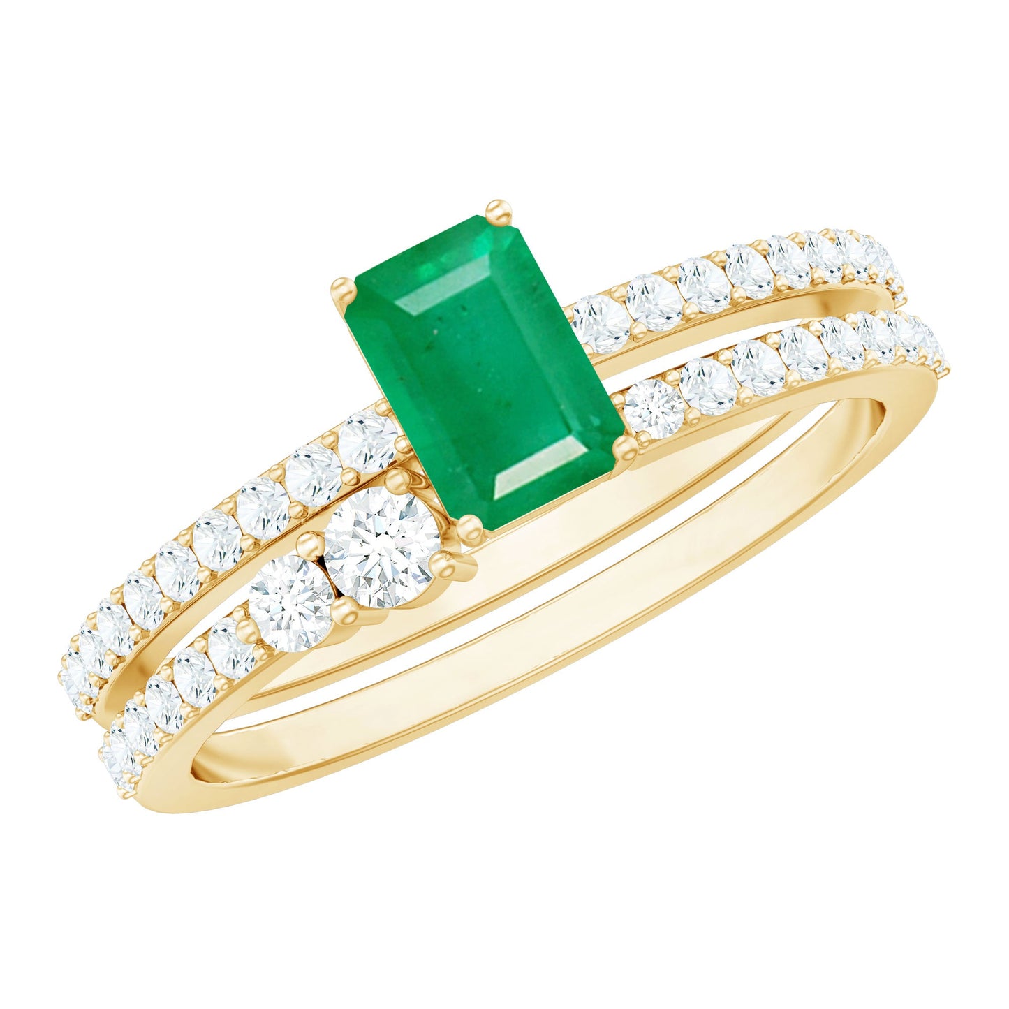 Genuine Emerald Diamond Emerald Cut Engagement Ring with Enhancer
