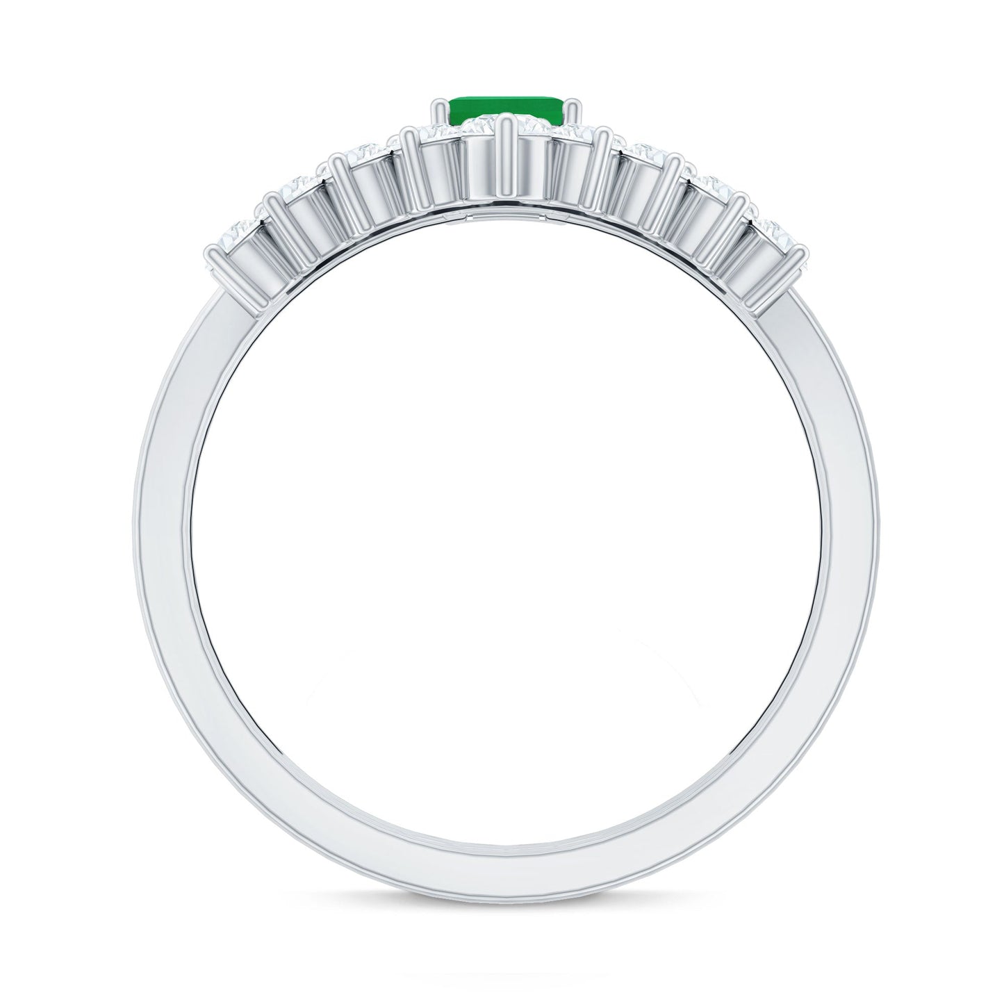 Natural Emerald Diamond Emerald Cut Engagement Ring with Curved Wedding Band