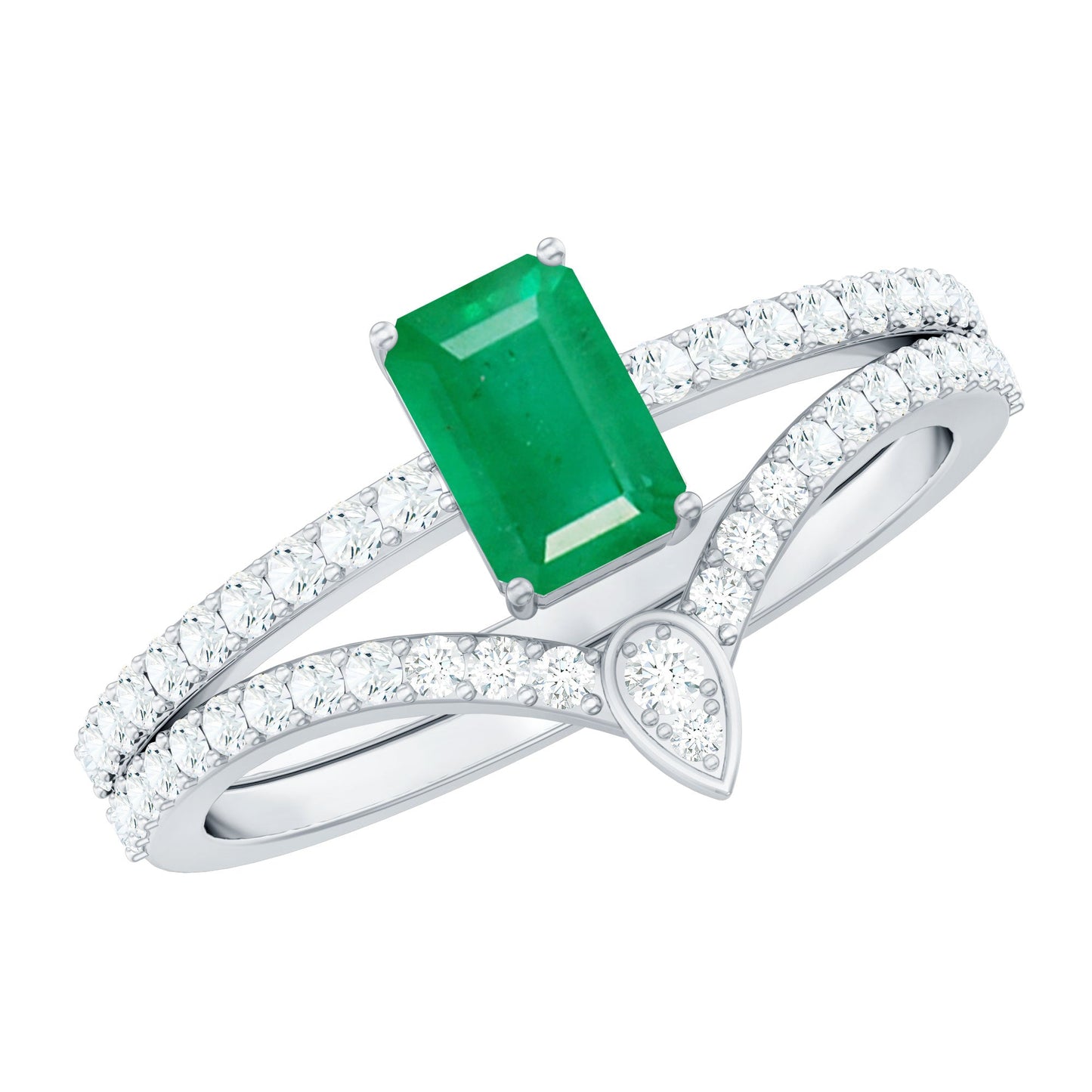 Certified Natural Emerald Diamond Emerald Cut Engagement Ring Wedding Band Set