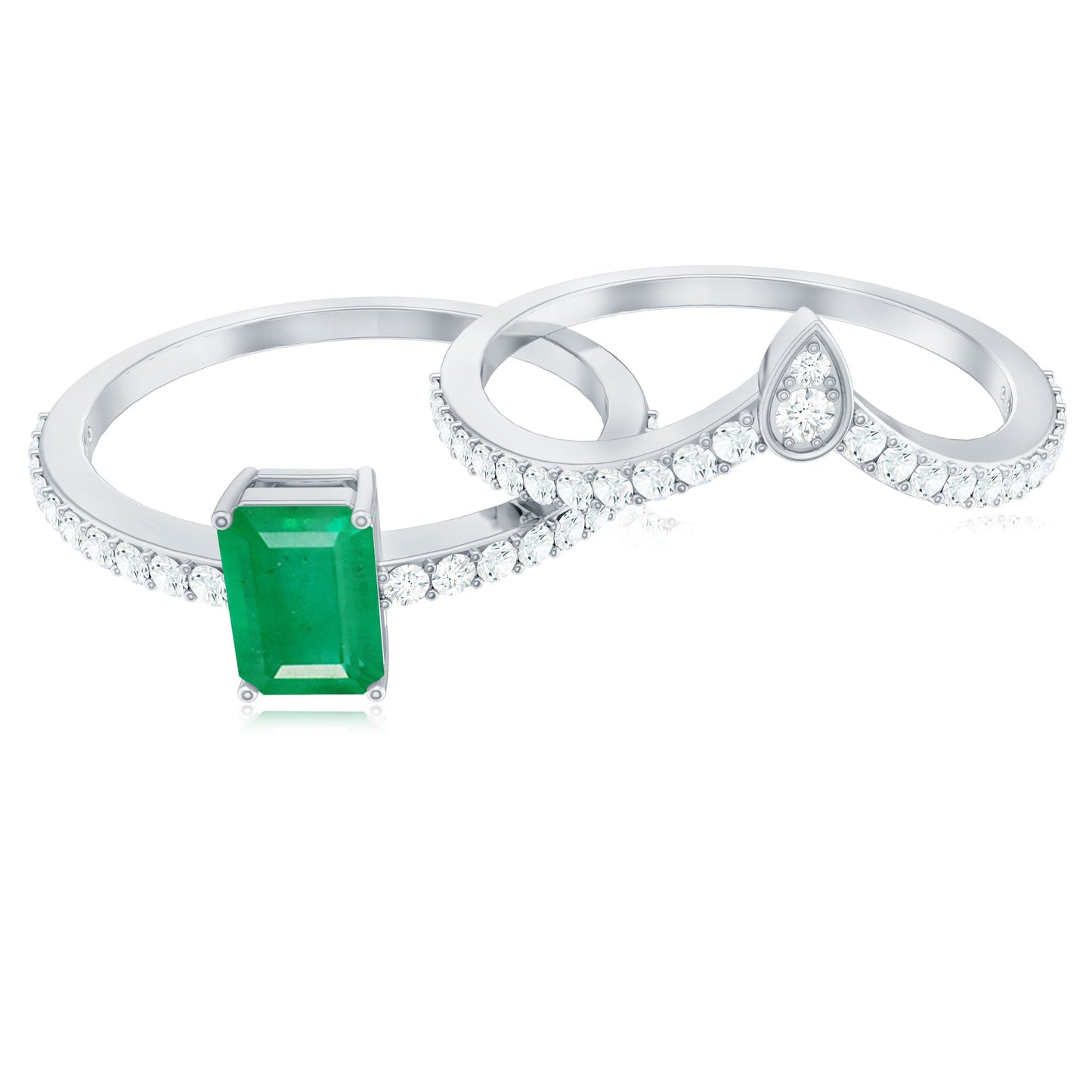 Certified Natural Emerald Diamond Emerald Cut Engagement Ring Wedding Band Set